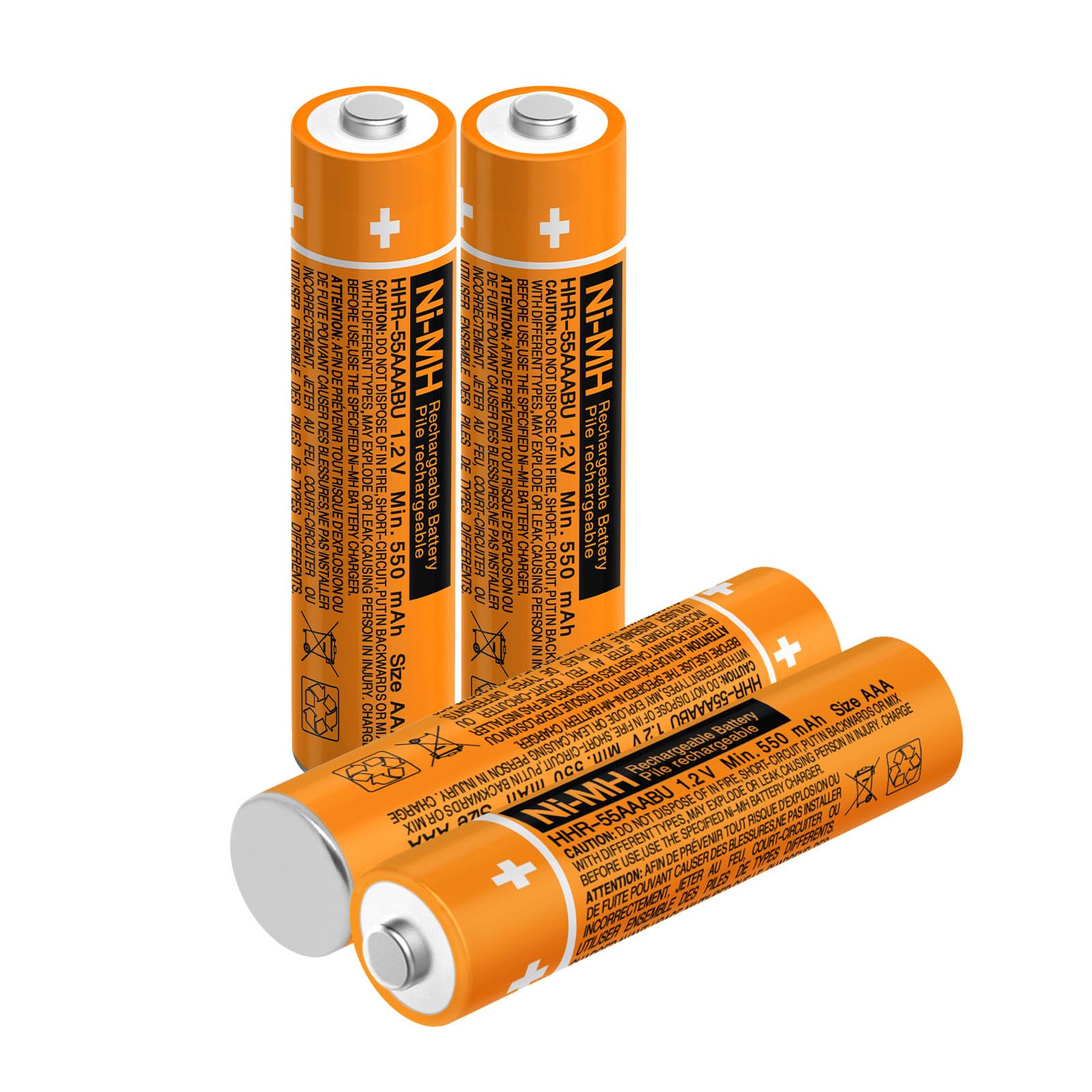 HHR-55AAABU AAA 1.2v Battery for Panasonic Cordless Wireless Phone Telephone Handset DECT 6.0 550mAh Rechargeable NI-MH (4)