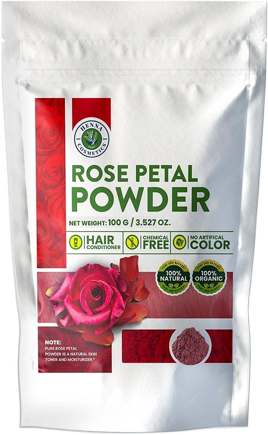 Rose Petal Powder For Facial/Hair Mask Formulation, Skin 100% Organic | 100 Grams (3.53 ounces)| Henna Cosmetics