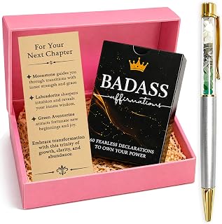 Crystal Pen and Badass Affirmation Cards Gift Set for Women, Encouragement Gift for New Job, Retirement, Farewell, Back to School, Inspirational Next Chapter Gift for Coworker, Friend, Sister