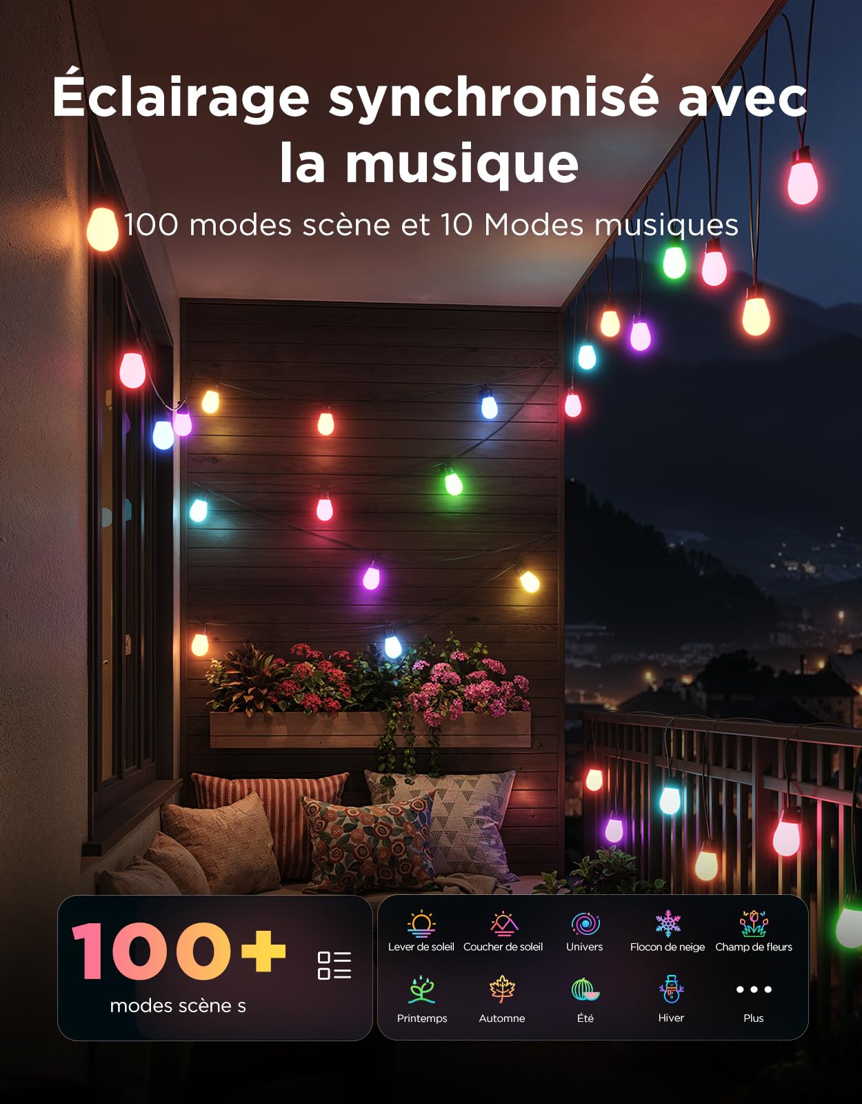 Govee Guirlande Extérieure 15M, RGBICW 65lm par LED, Contrôle APP, IP66 | 16M Couleurs DIY, 111+ Modes de Scène, Synchro Musique, Matter/Alexa/Google, 25000h, Install. Facile, Jardin/Balcon/Terrasse
