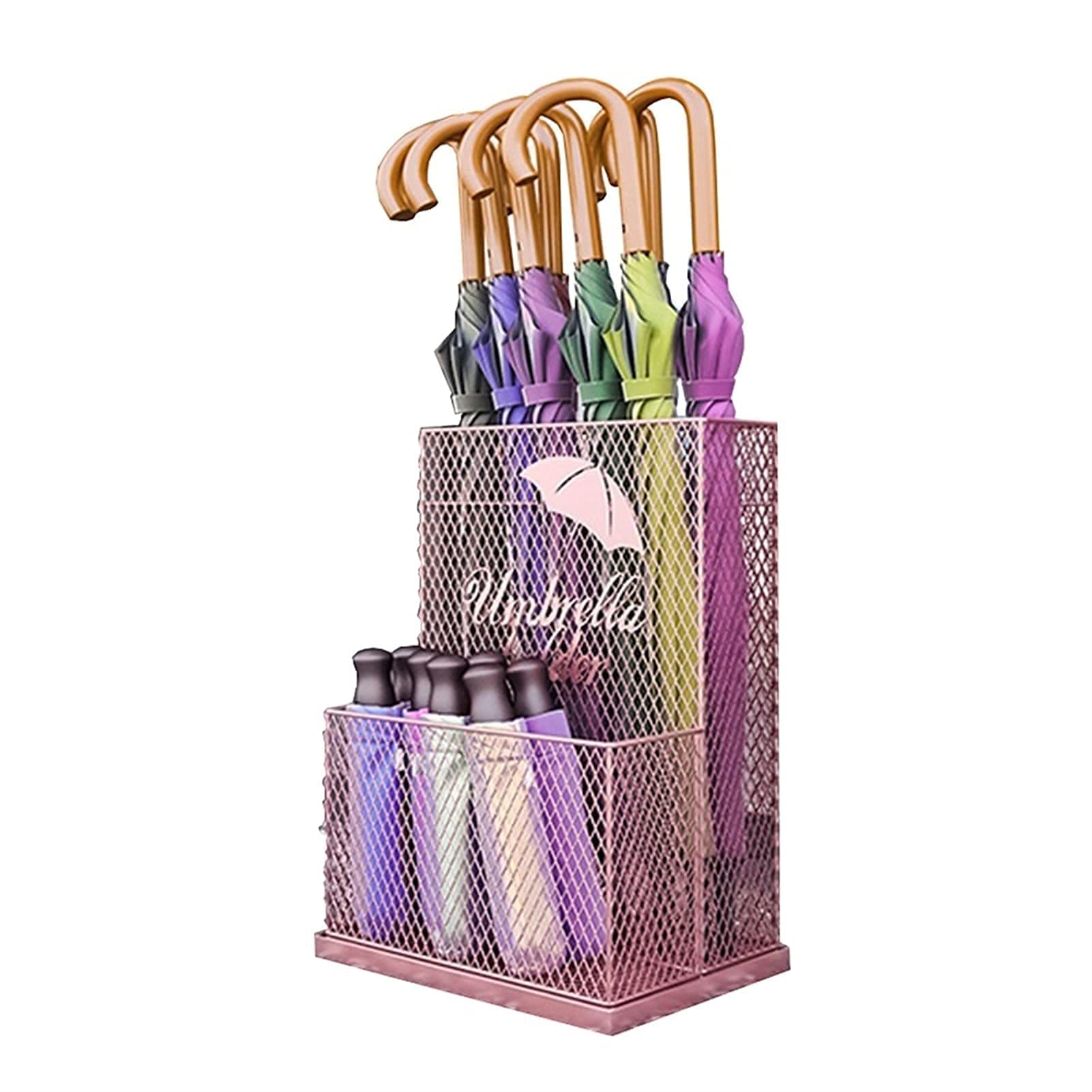 WXPGFEQ Wrought Iron Mesh Umbrella Stand, Holds 25 Long & Short Umbrellas, Storage Box for Home Hotel Office