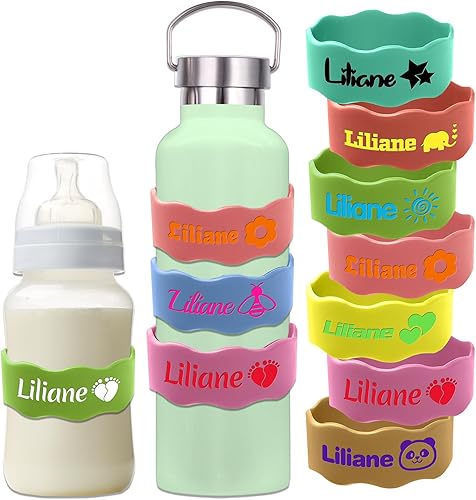 Etiquetas personalizadas para biberones de bebé, bandas de nombre de silicona para botellas de agua, correas personalizadas y reutilizables para
