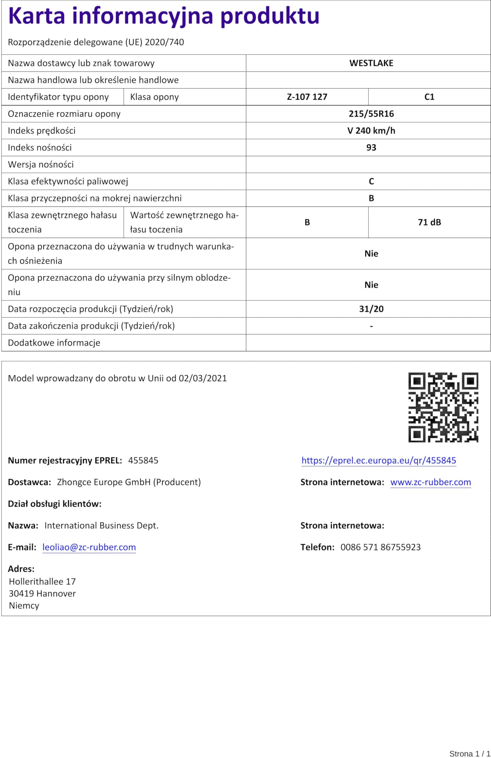 GOMME PNEUMATICI Z-107 215/55 R16 93V WESTLAKE