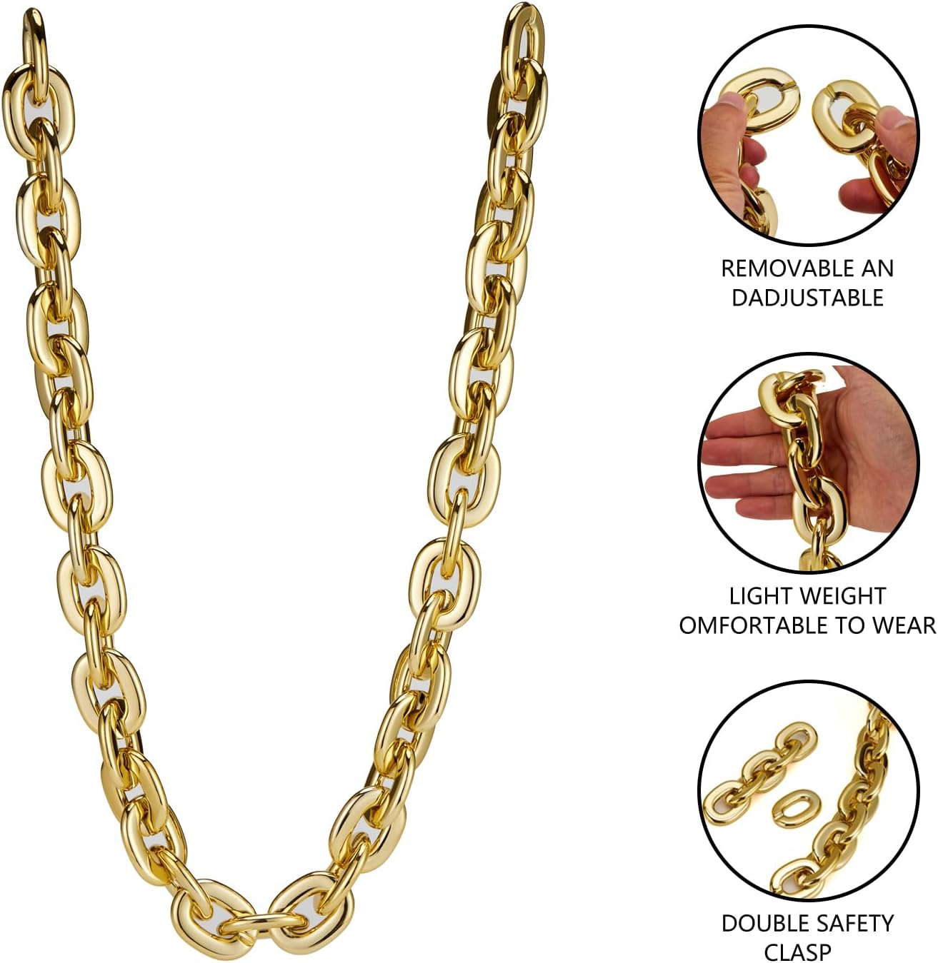 Passed colorfast test,Large Plastic Chain Necklace, 2 Pack / 4 Pack Optional,Hip-hop Rapper Big Chunky Fake Necklace , Super long Detachable, Non-fading Party Clothing Plastic Jewelry Necklace Decoration, Women and Men. - Image 4
