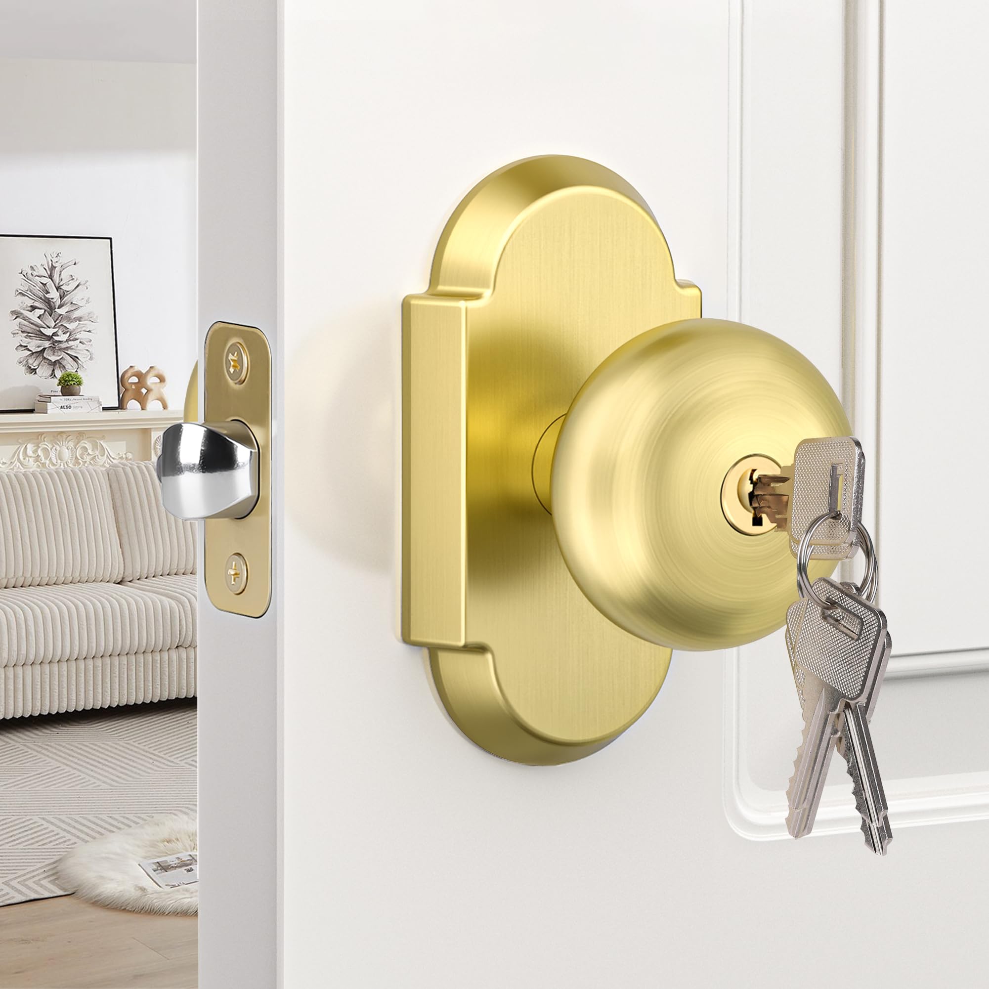 Antique Brass Entry Door Knob with Key Lock -9