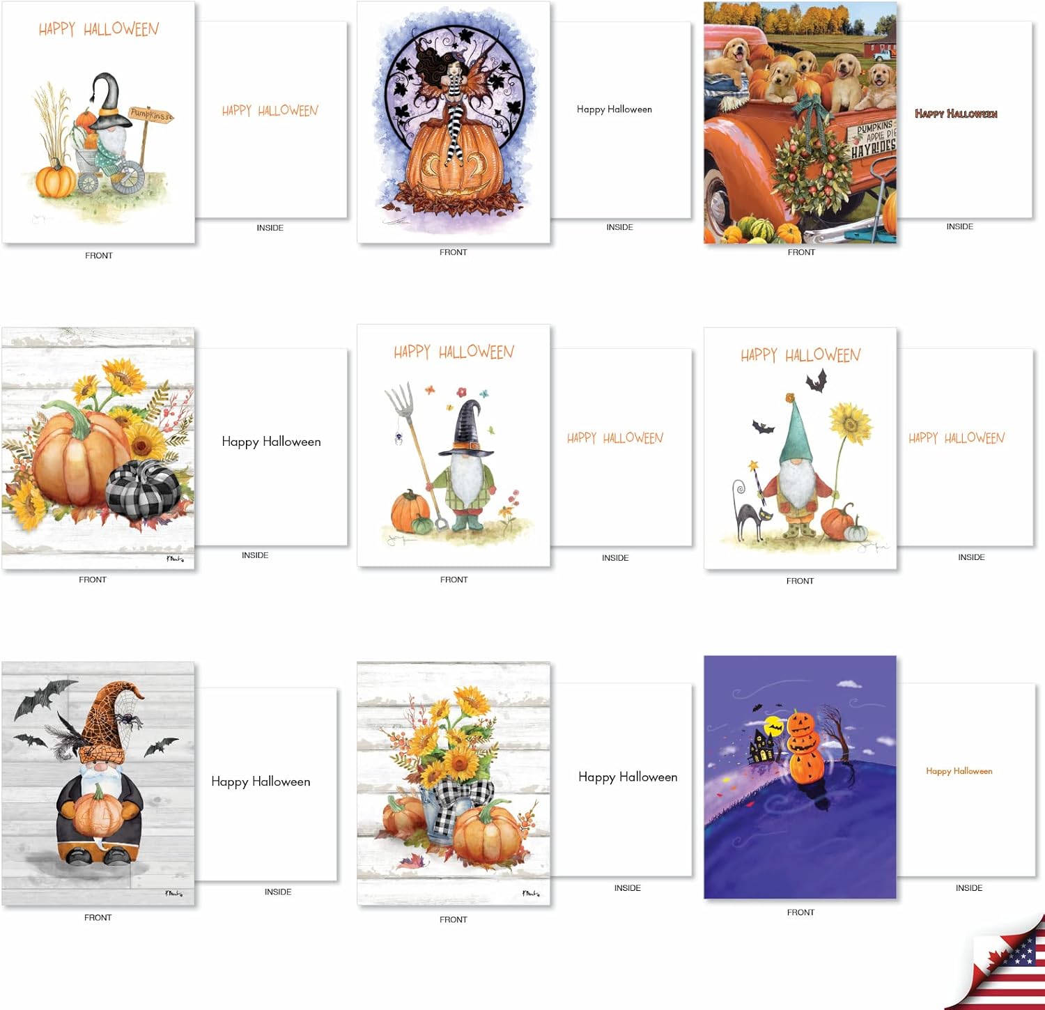 The Best Card Company 36 Assorted Halloween Note Cards Box Set 4 x 5.12 Inch with Envelopes (36 Designs, 1 Each) Pumpkin Fun AM10142HWG-B1x36