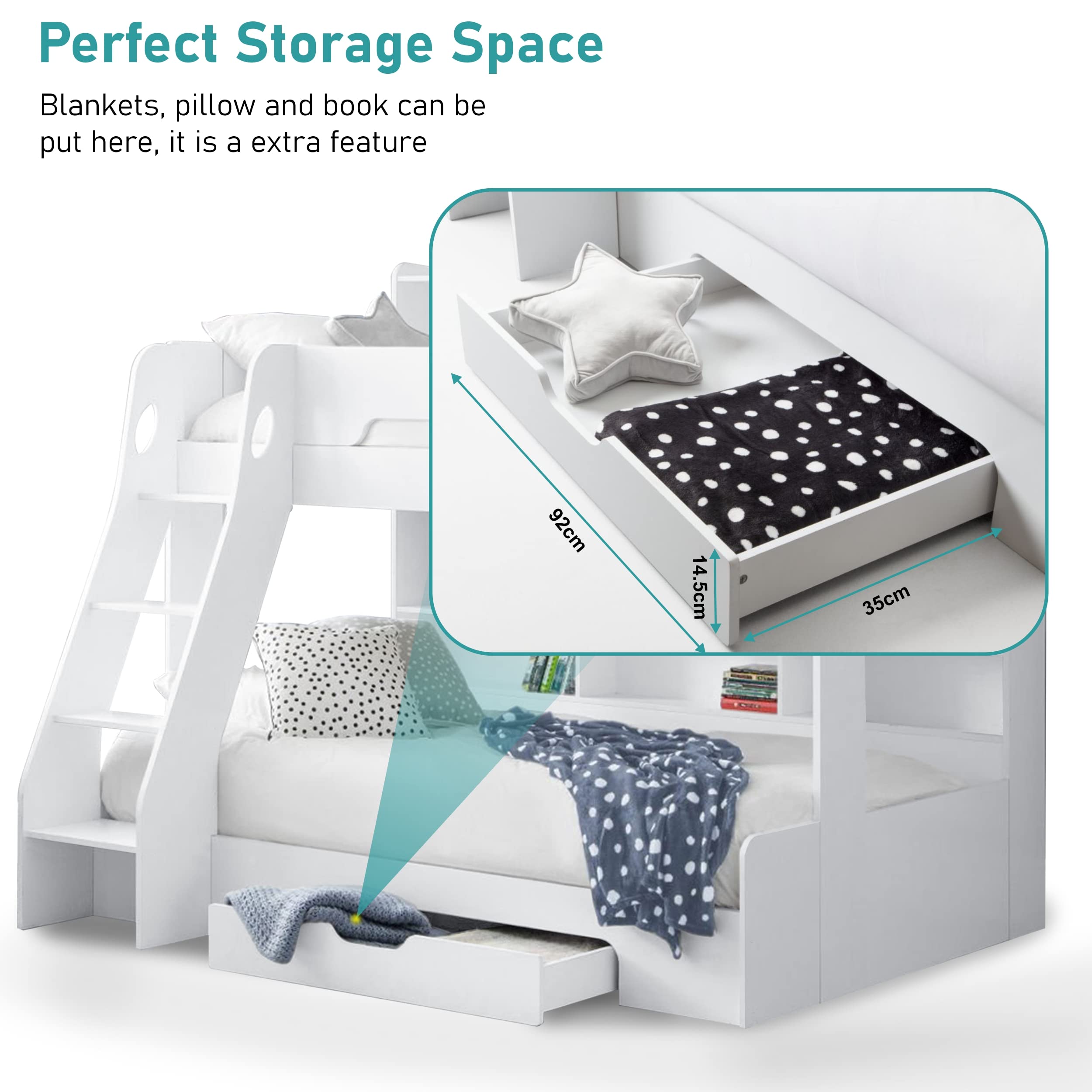 Double Bed Bunk Bed 4ft Double & 3ft Single Wooden Bunk Beds With