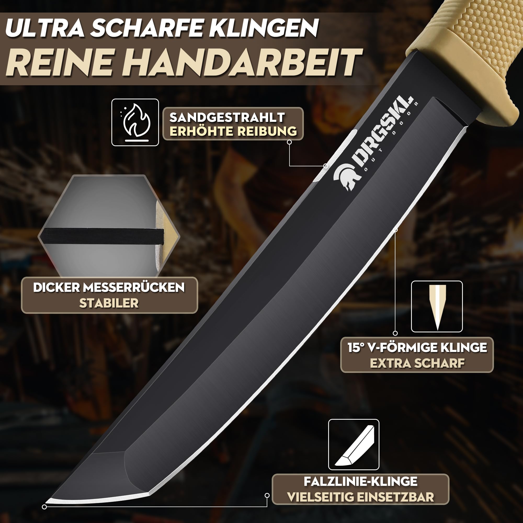 DRGSKL Recon Coltello Tanto Coltello Da Caccia Da Giungla Affilato Con Fodero in Kydex Coltello Da Esterno per Campeggio, Escursionismo Regali Di Natale per Uomini Giallo