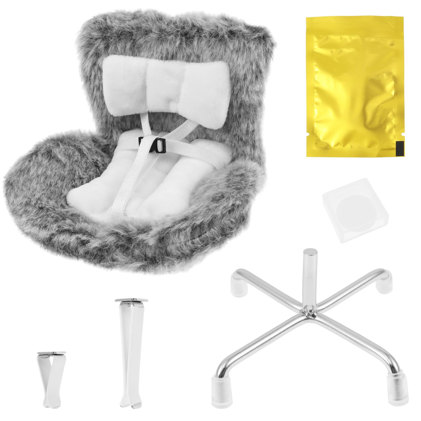 Car Dolls Safety Seat,Car Seat for Dolls with Soft Furry Cushion,Air Vent Clip and Desktop Stand,Cute and Functional Car Ornament for Fans and Doll Collectors Kids Adults Girls Women(Grey)