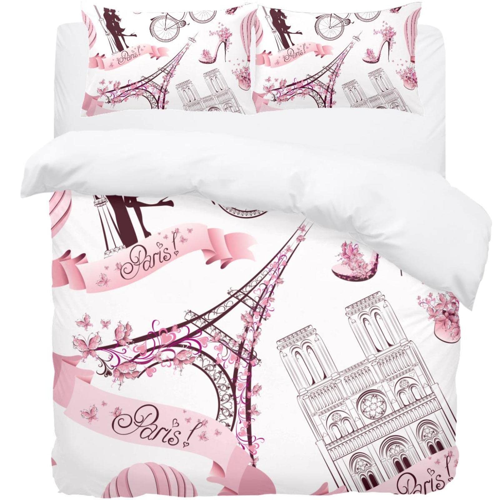 Parure de lit Paris Tour Eiffel Rose pour s'endormir avec amour et douceur