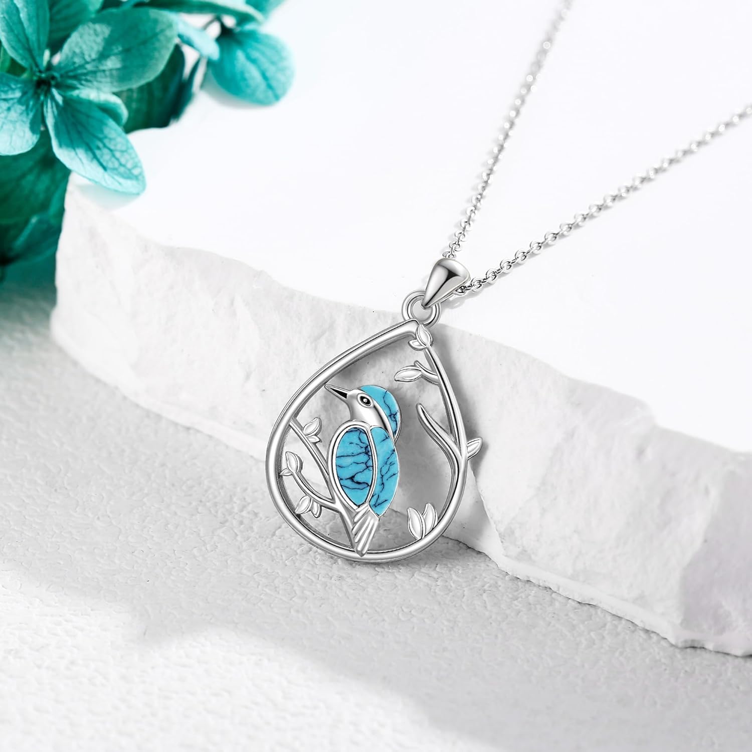 Turquoise Bird Necklace Sterling Silver Turquoise Pendant Christmas Mother's Day Jewelry for Women - Image 2