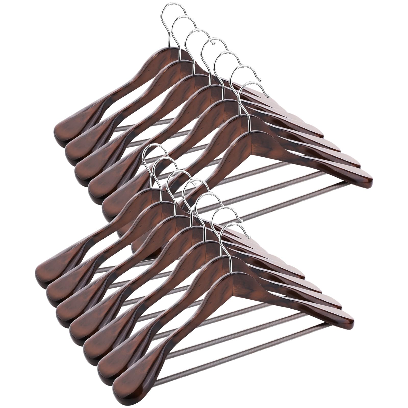 ABHENG Wooden Clothes Hangers, Pack of 14 Suit Hangers, 360° Rotatable Hook, Non-Slip for Jackets, Shirts, Costumes, Coats, 44 x 5.5 x 23 cm (L x W x H), Dark Brown AWY0414H
