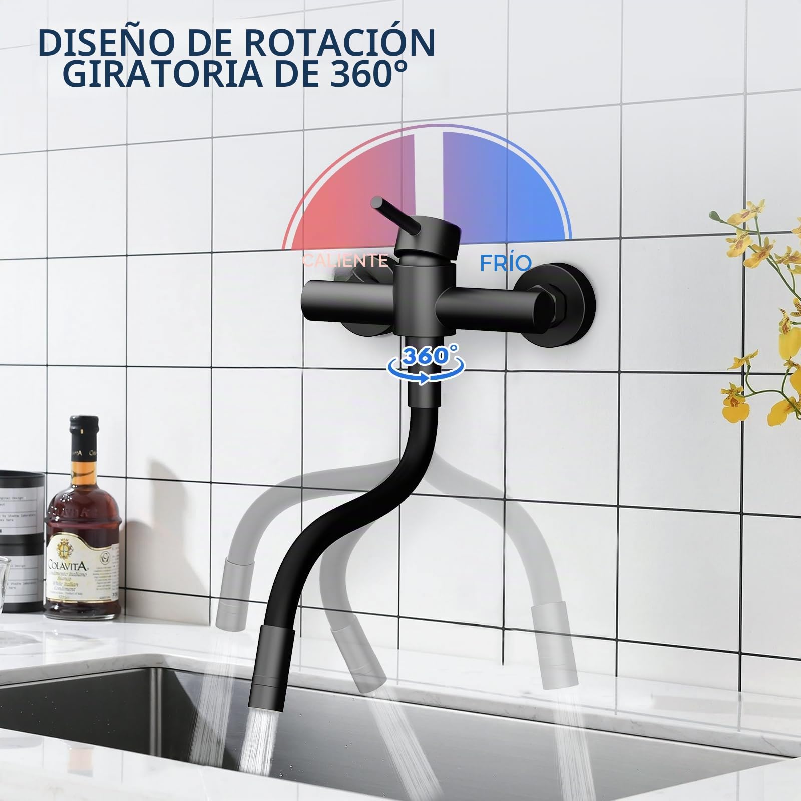 HURRAN Grifo Cocina Pared Negro Mate