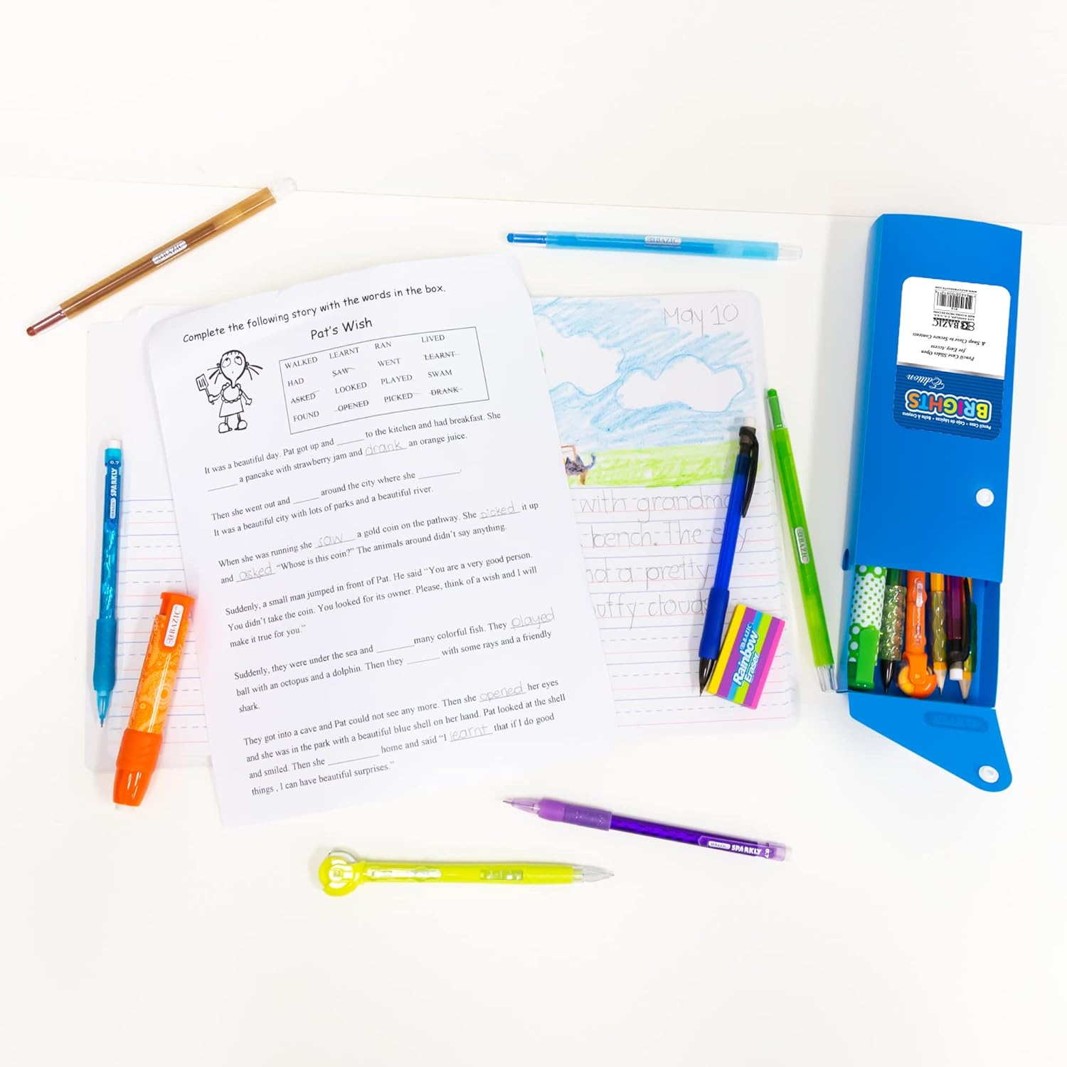 BAZIC PRODUCTS Slider Pencil Case, Utility Storage Box Snap Closure, Bright Color Multi Purpose Organizer, 1 UNIT RANDOM COLOR WILL BE SENT