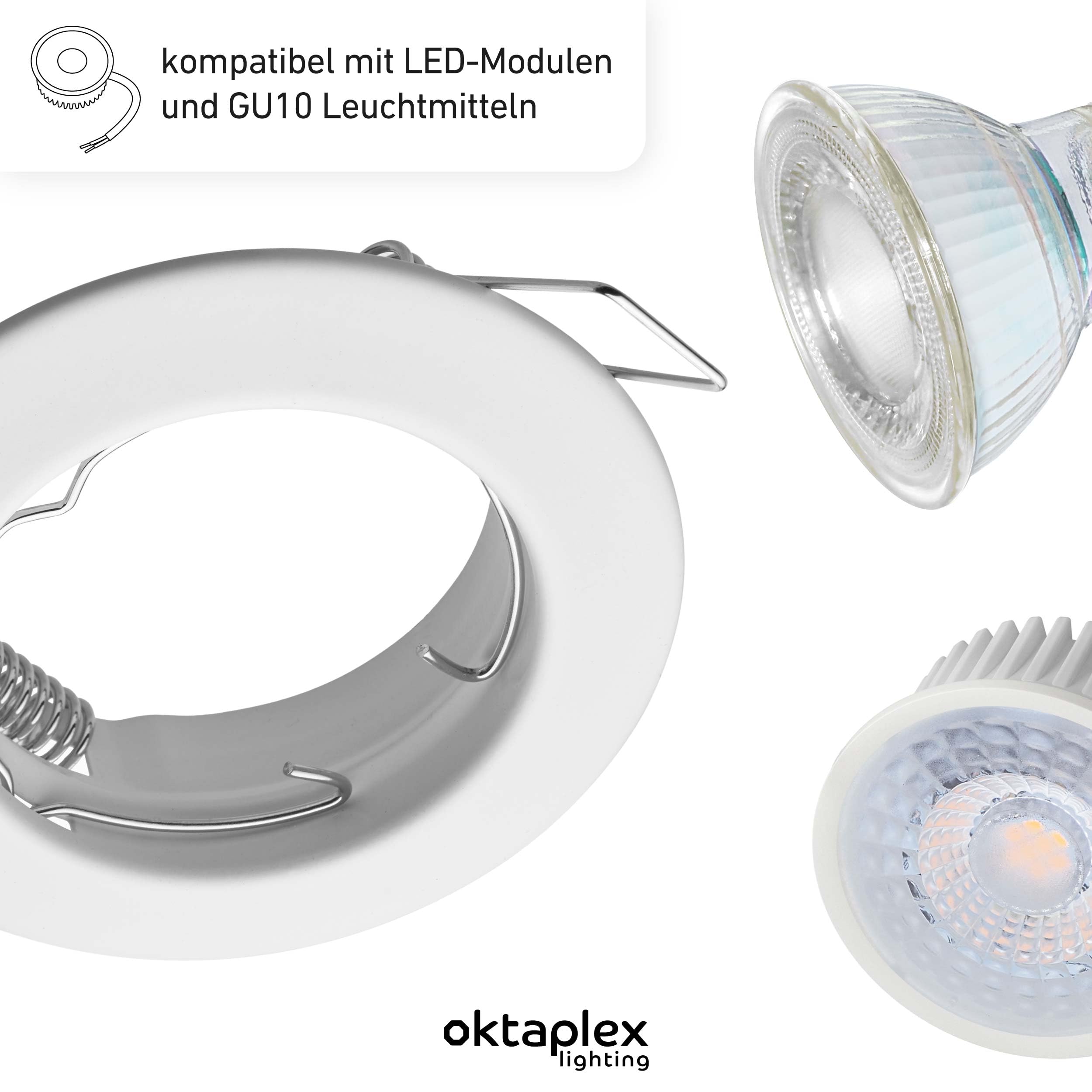Oktaplex 9er Set Sedan Einbauspot 230V LED Spot 22mm Einbautiefe flach | Warmweiß 3000K, Lochmaß 60mm, 4,8W, 380lm, 110° Einbaustrahler Weiß rund