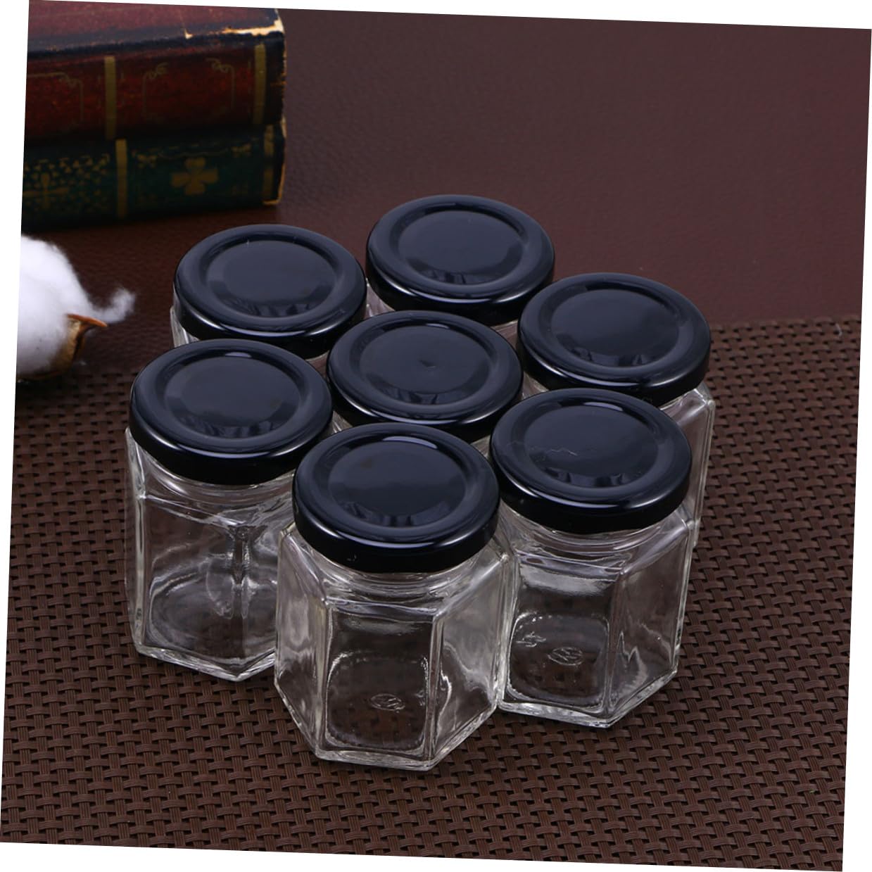 10 Stück Sechseckige Glas Vorratsbehälter 85ml Zuckertank Honigaufbewahrungsflasche Transparent aus Glas für Küche und Haushalt