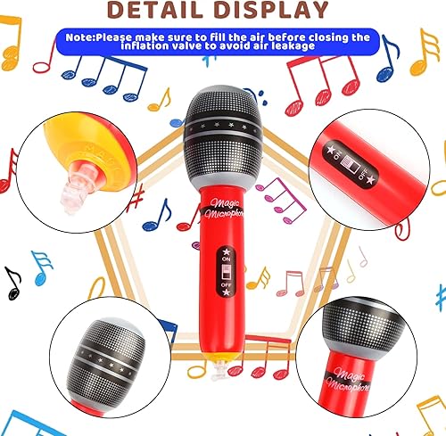 Miniatura 3 de CCINEE Paquete de 12 micrófonos inflables, micrófono inflable gigante de 9.4 pulgadas, accesorios de micrófono inflable para conciertos musicales de