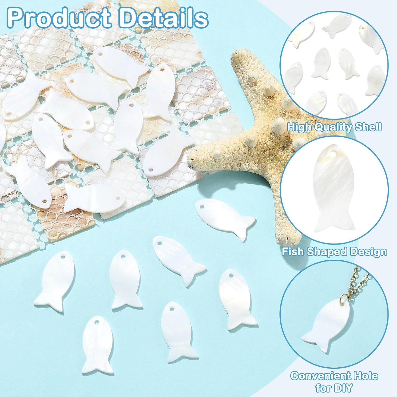 100Pcs White Shell Fish Pendants Ocean Animals Shell Dangle Charms for DIY Jewelry Making Necklace Bracelet