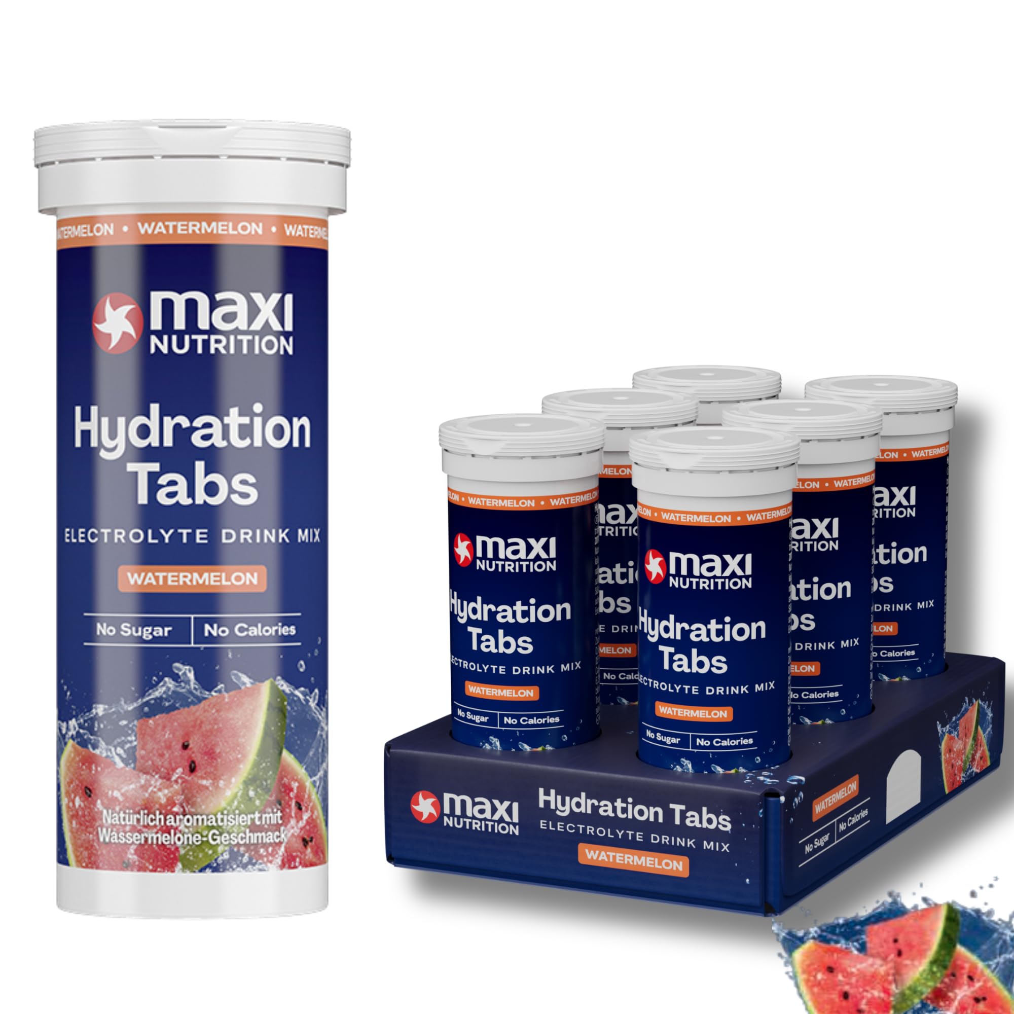 MaxiNutrition Hydration tabs, Watermelon, Zero Sugar| Effervescent Electrolyte Tablets| for Improved Hydration and Recovery | Suitable for Vegans and Vegetarians |6 x 10 Tablets (6 Pack)