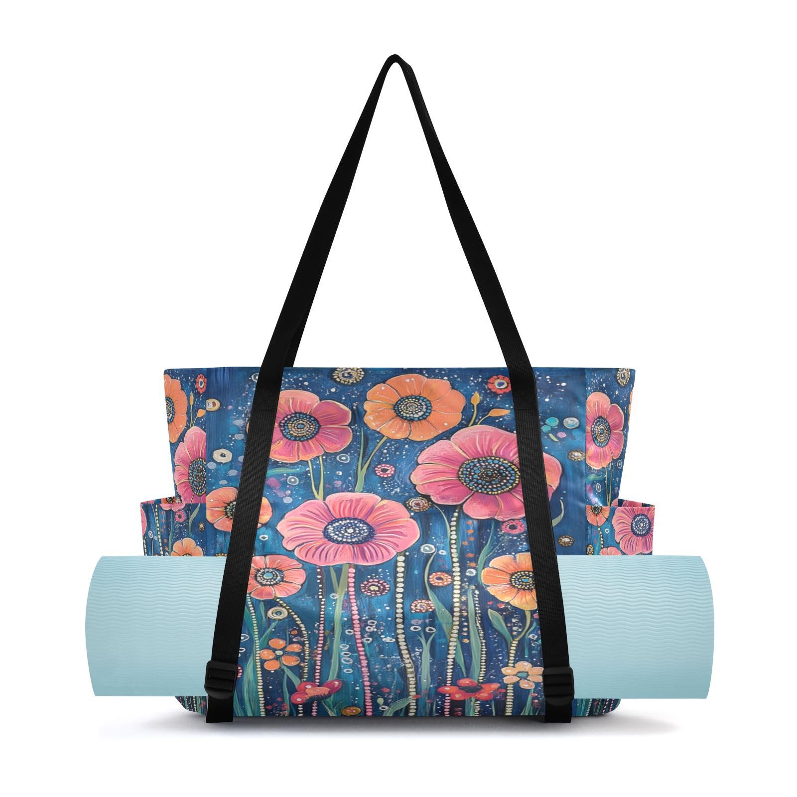 Lxqimora Floral Poppy Plant Yoga Mat Bag for Women Water-Resistant Gym Bag with Yoga Mat Holder Tote Bag for Office Gym Travel Yoga