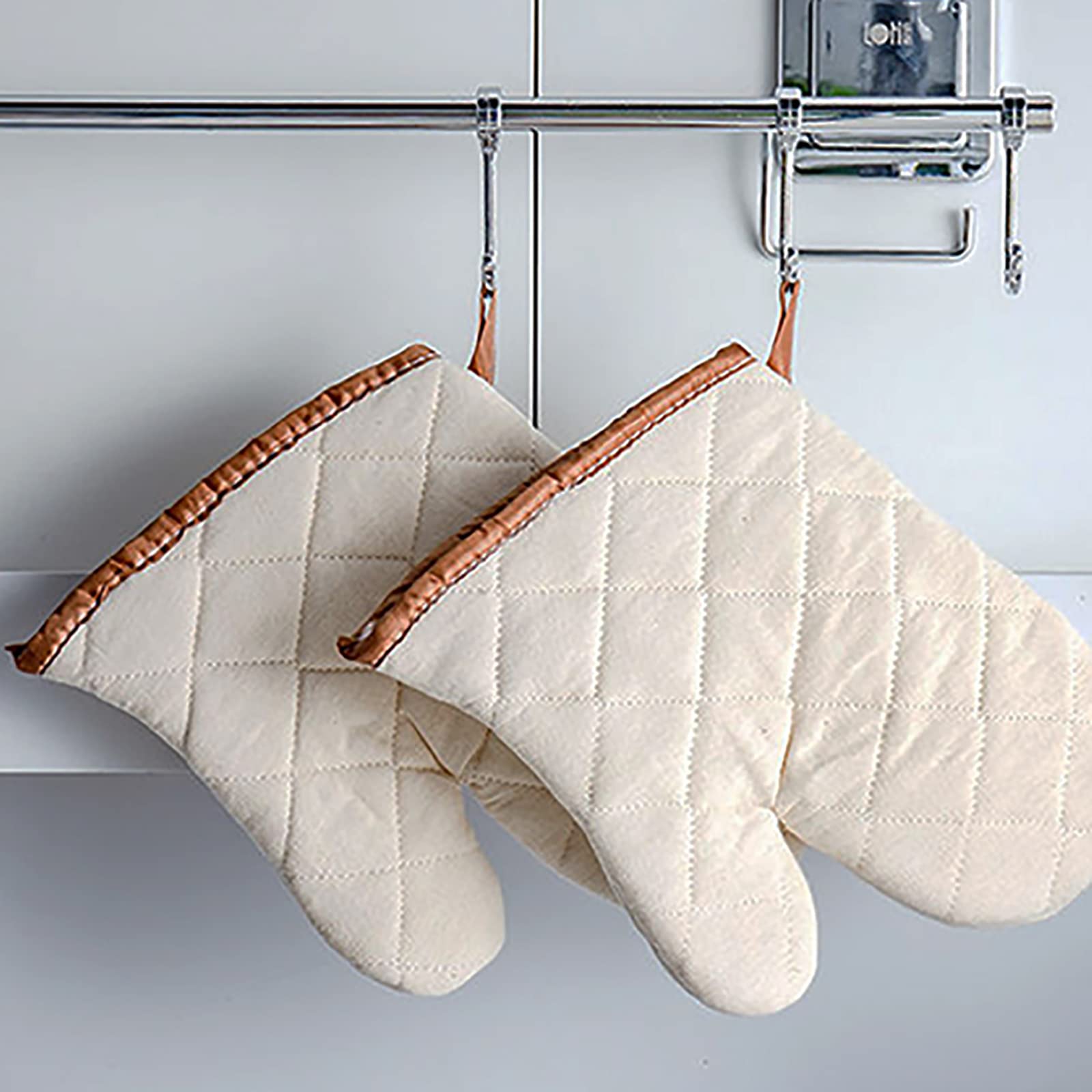 1 par de guantes de horno para hornear, guantes resistentes al calor, soportes para ollas con lazo para colgar, parrilla, barbacoa, cocina, blanco, S