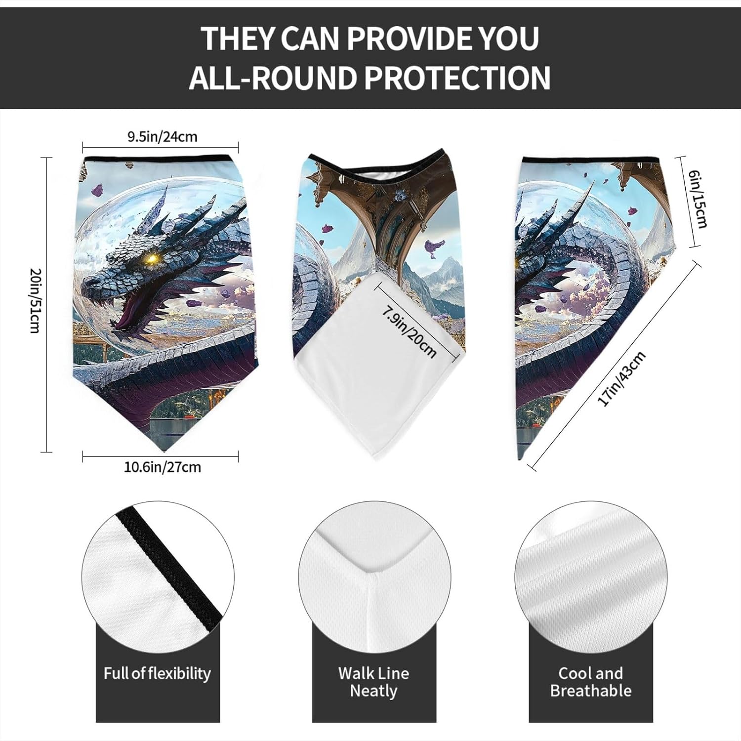 Protection Neck Gaiter Face Cover European quadrupedal dinosaur Balaclava Scarf Mask, Windproof Breathable Sun Shield for Men Women, Skiing Hiking Cycling Outdoor Sports