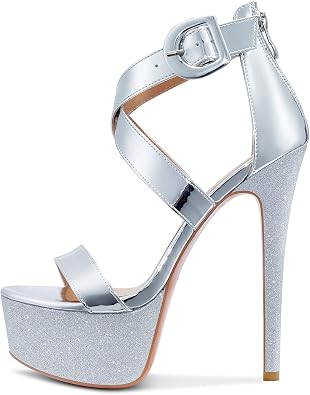 Castamere Women Stilettos High Heel Platform Sandals Cross Ankle Strap Open Toe Sandal with Zipper 15CM Heels