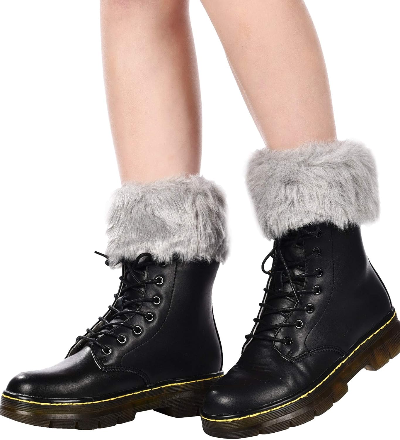 Pangda 4 Pairs Women Faux Fur Leg Warmers for Winter - Furry Fuzzy Knitted Boot Socks - Image 4