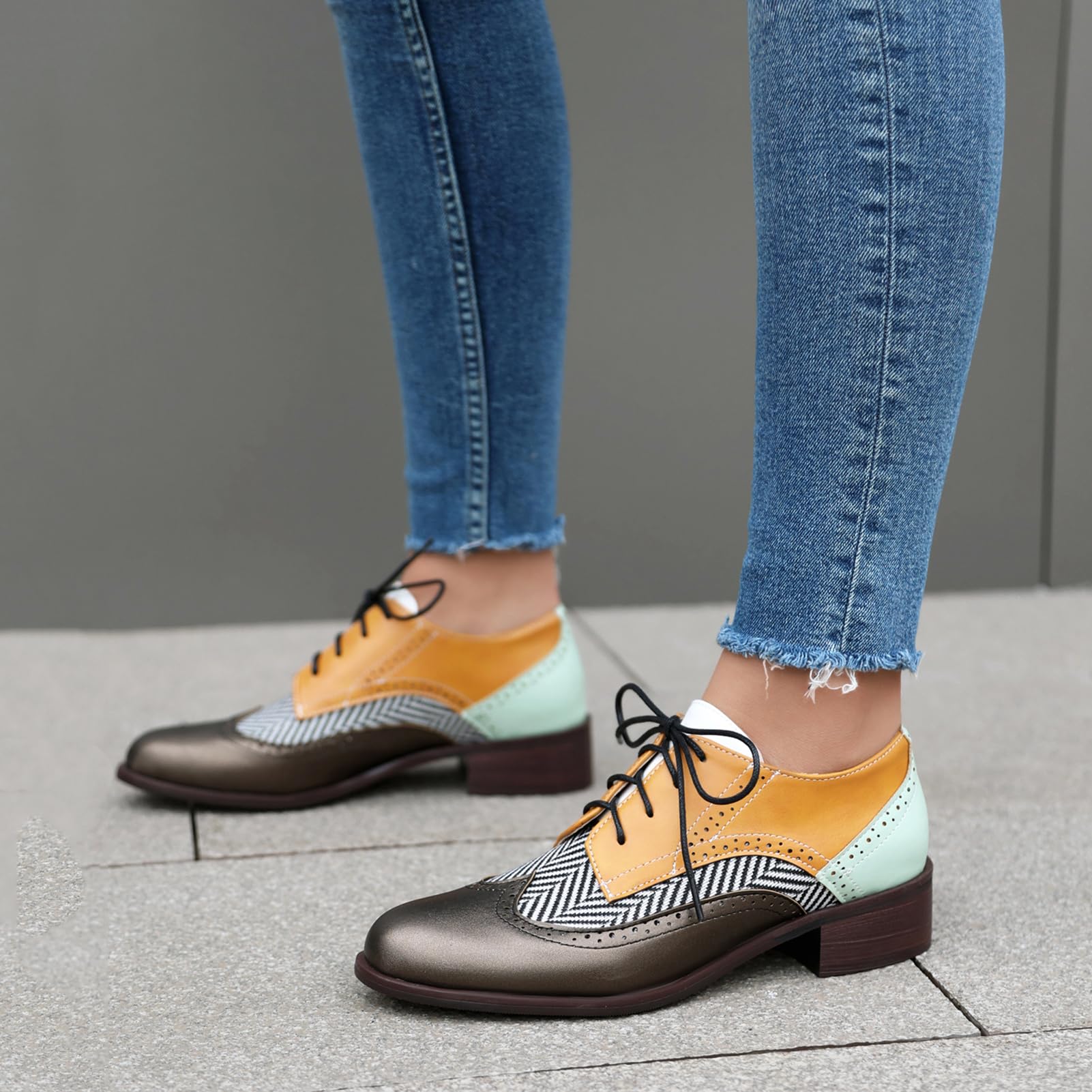 Unisexo Oxford Zapatos Mujer Two Tone Perforated Wingtip Brogue