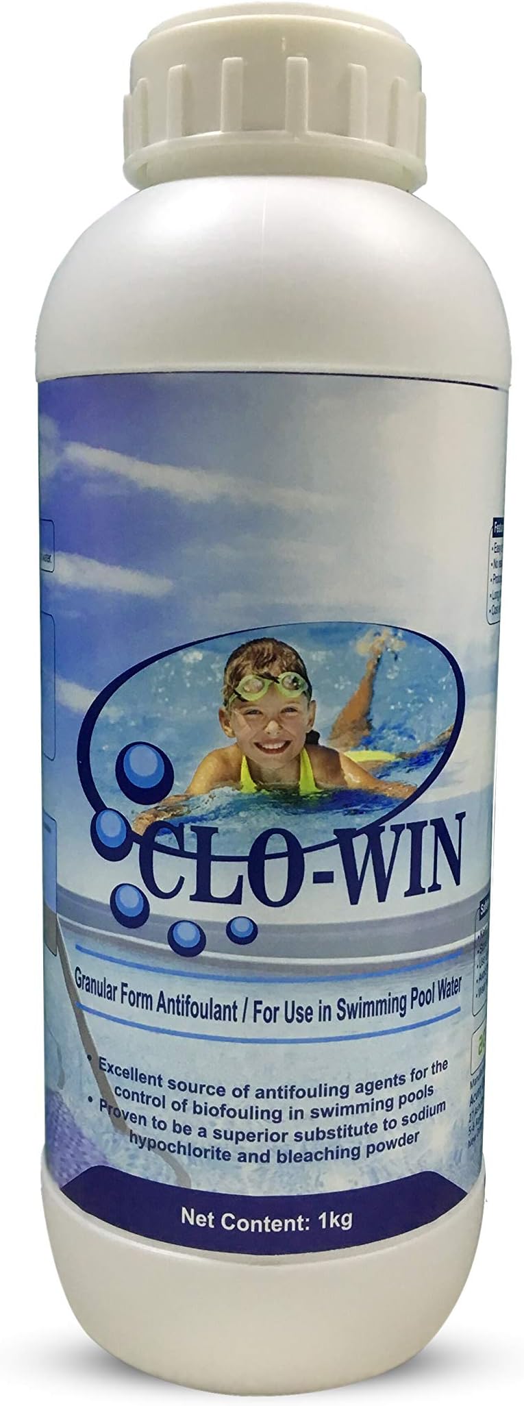 - CLOWIN - Granular Form Antifoulant for Swimming Pools, TCCA 90, Chlorine Based algicide (1 kg)