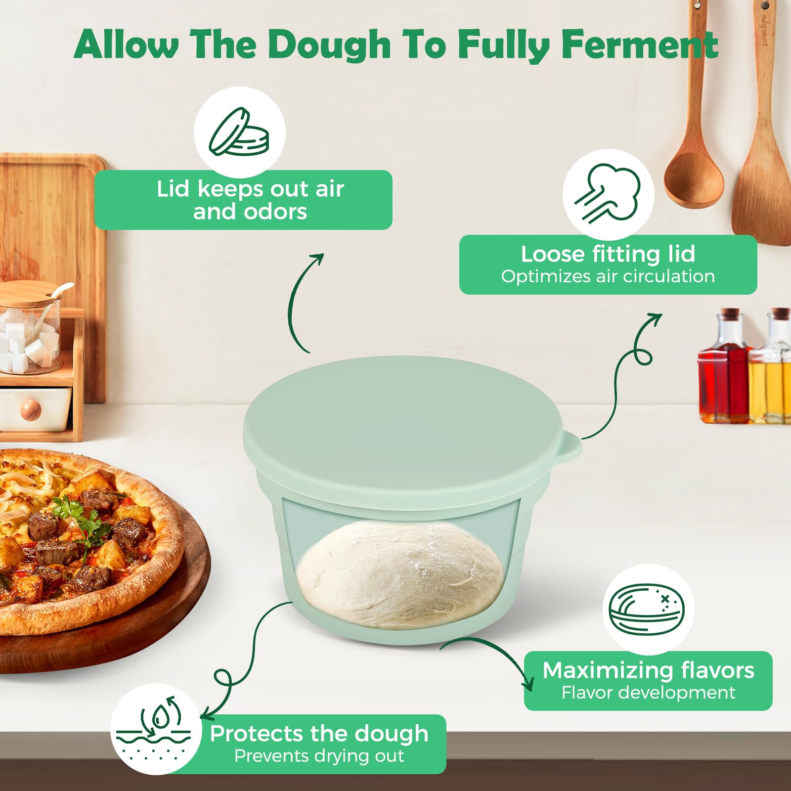 Pizzaballenbox mit Deckel, 4er/6er Set Teigbox aus antihaftendem Silikon, Innovative Teigbox aus löse-leichtem Silikon - Stapelbare Gärbox - Pizzateig Zubehör Box für 250-300g Teiglinge(4PCS)
