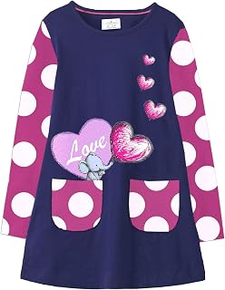 VIKITA Toddler Girls Dresses Winter Long Sleeve Girl Casual Clohtes for Kids 2-12 Years Xmas Gift