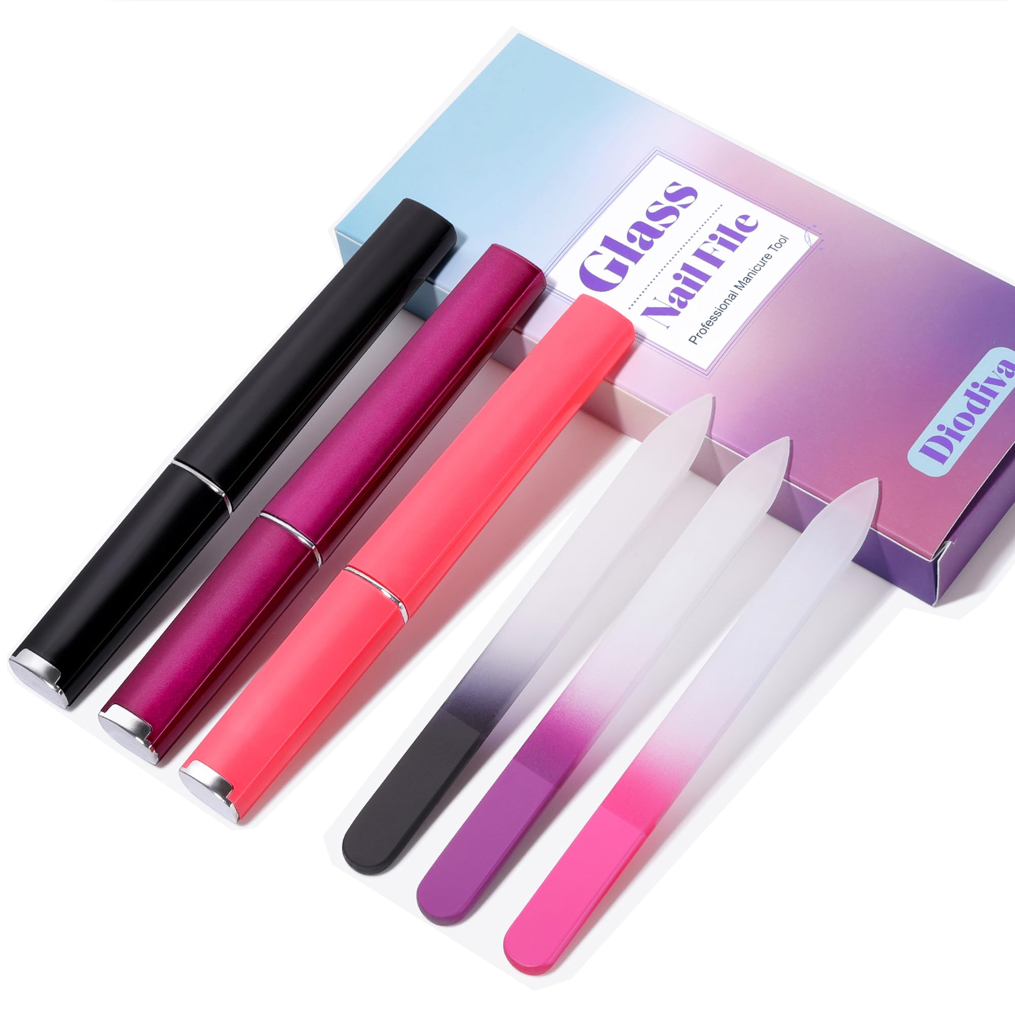 3-pak pilnik do paznokci ze szkła kryształowego z etui, szklany pilnik do paznokci do naturalnych paznokci profesjonalne narzędzie do manicure czeski pilnik szklany dwustronny wytrawiony delikatna pielęgnacja paznokci