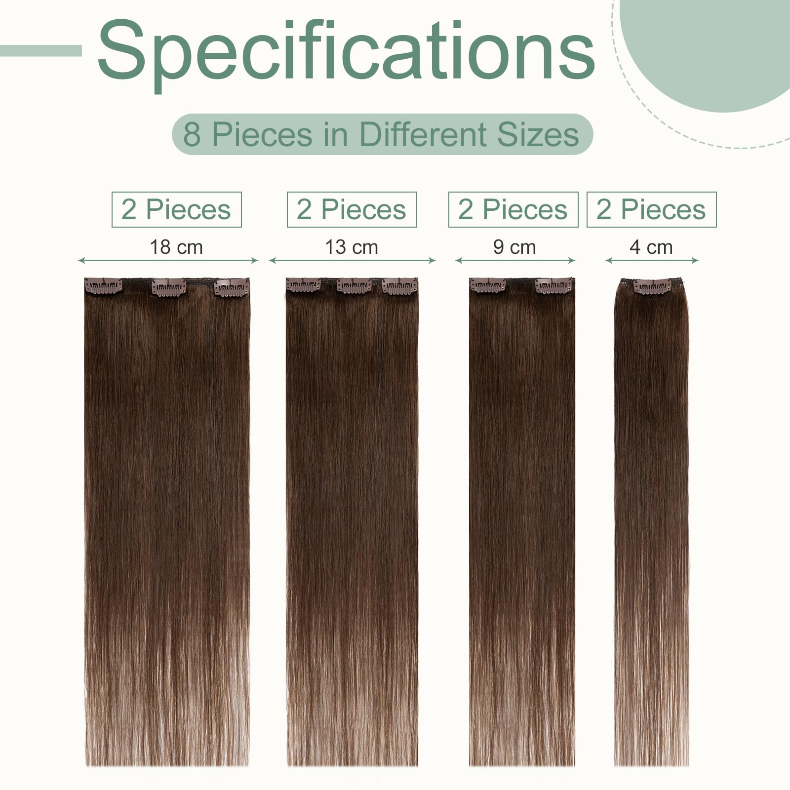 Rich Choices Hair Extensions Clip in Human Hair Medium Brown 8 Inch Remy Hair Extensions, 8PCS 45g Thin Weft - Image 4