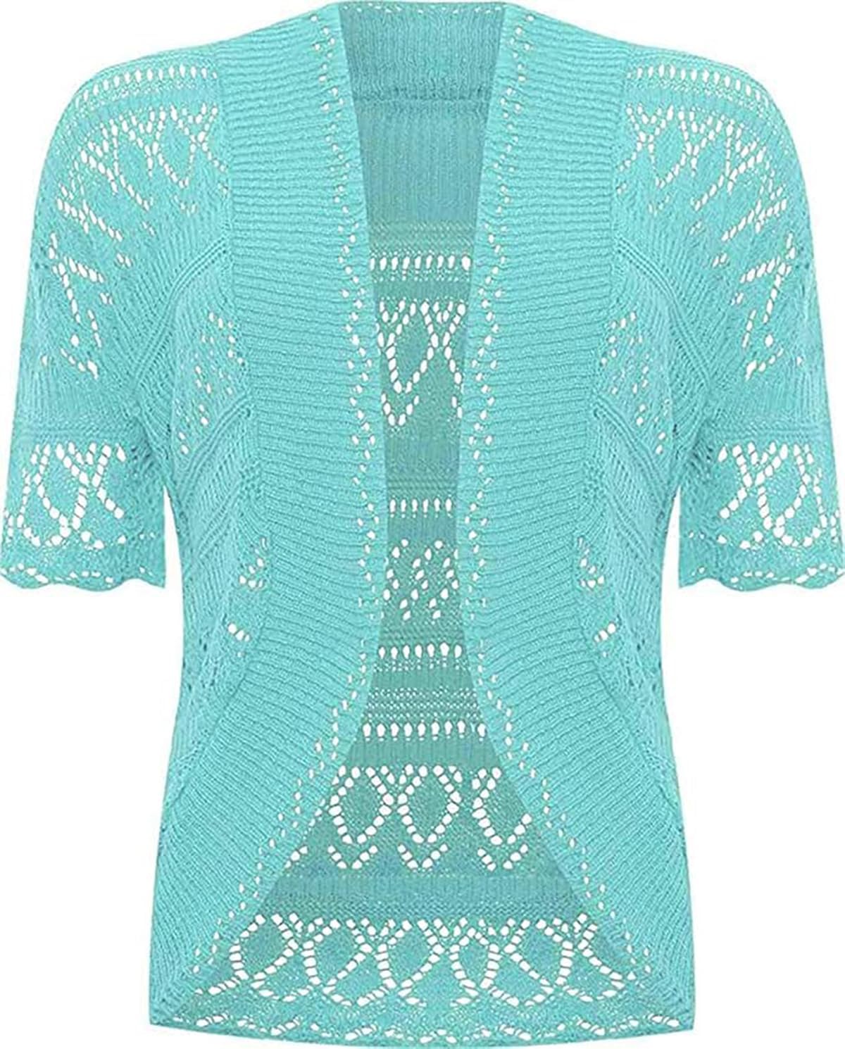 Loxdonz Women's Short Sleeve Crochet Knitted Bolero Shrug Cardigan Cropped Sweater - Image 7