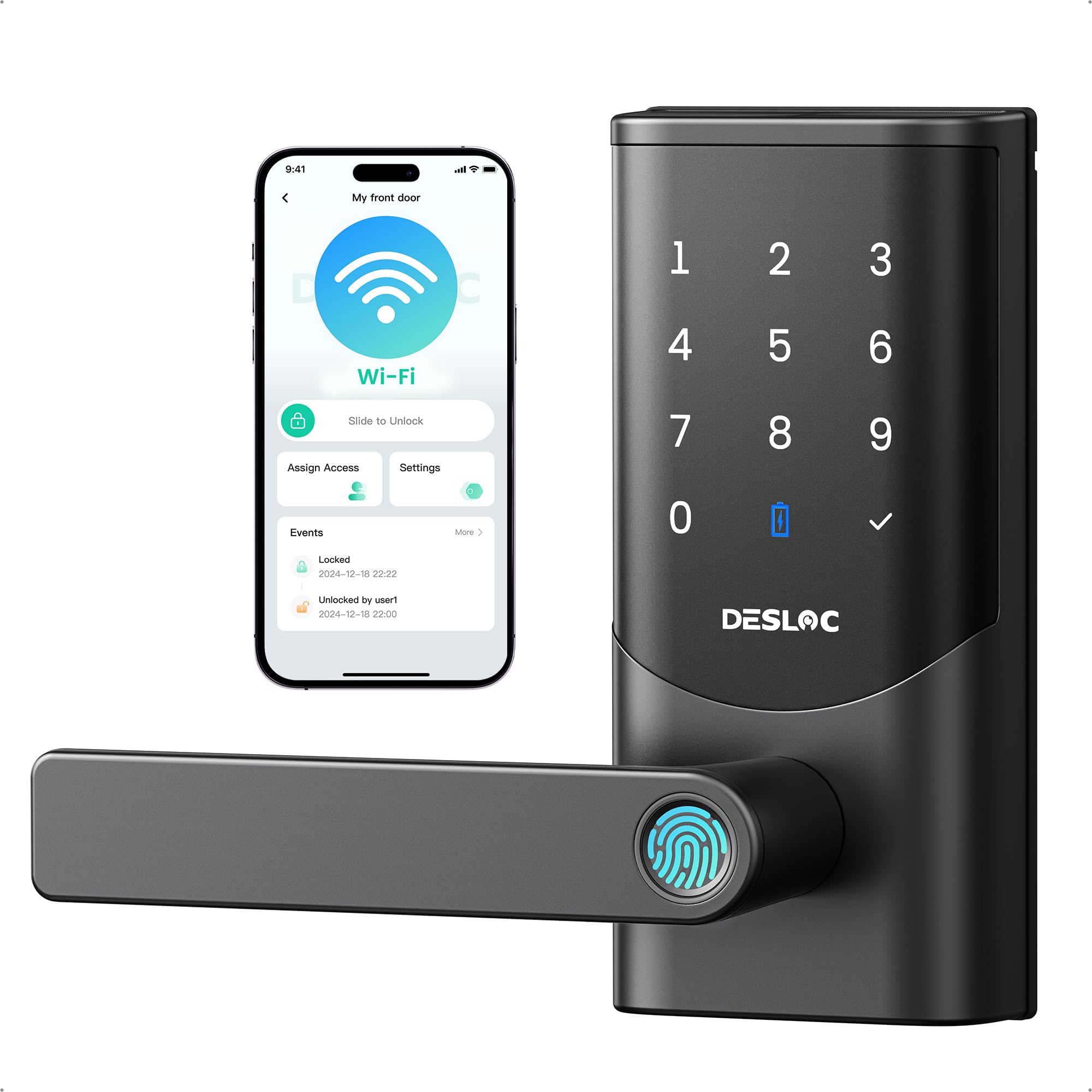 DESLOC K221 Fingerprint Smart Door Lock with Handle 16-Month Battery