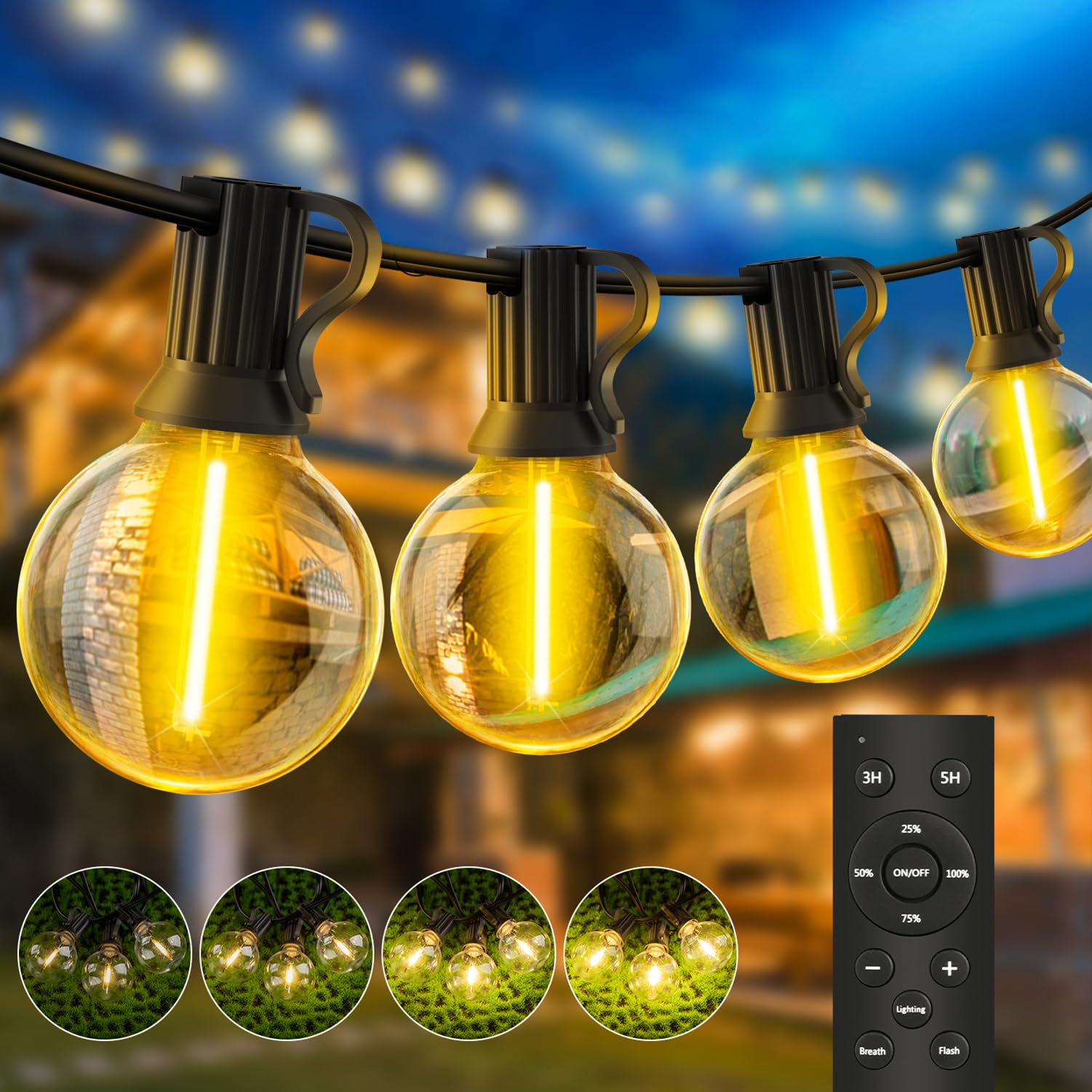 LED Lichterkette Außen Strom Outdoor 30m G40 Glühbirnen Garten Beleuchtung Balkon Lichterketten Aussen IP44 Wetterfest Pavillon String Lights mit Fernbedienung für Garden, Patio, Weddings, Parties