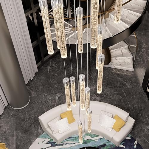 Miniatura 8 de H138 Candelabros de techo alto para vestíbulo 12 luces lámpara de columna de burbuja de cristal para sala de estar y comedor Iluminación colgante LED