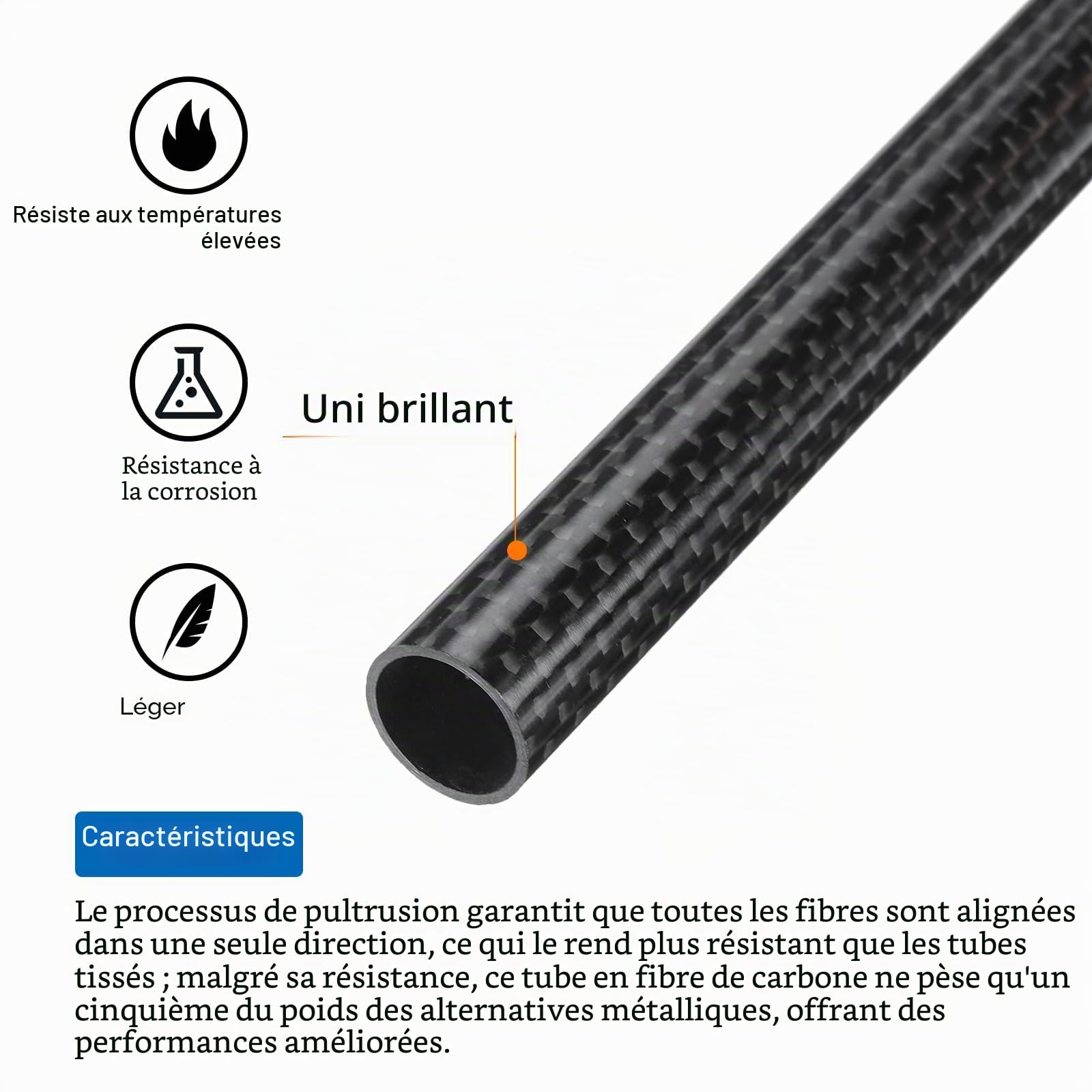 QUARKZMAN 2Pcs Tubes En Fibre De Carbone 12 X 14 X 330Mm Surface Brillante Tige En Carbone Naturel Enroulée En 3K Pour Avion Rc, Multicoptère, Quadcoptère