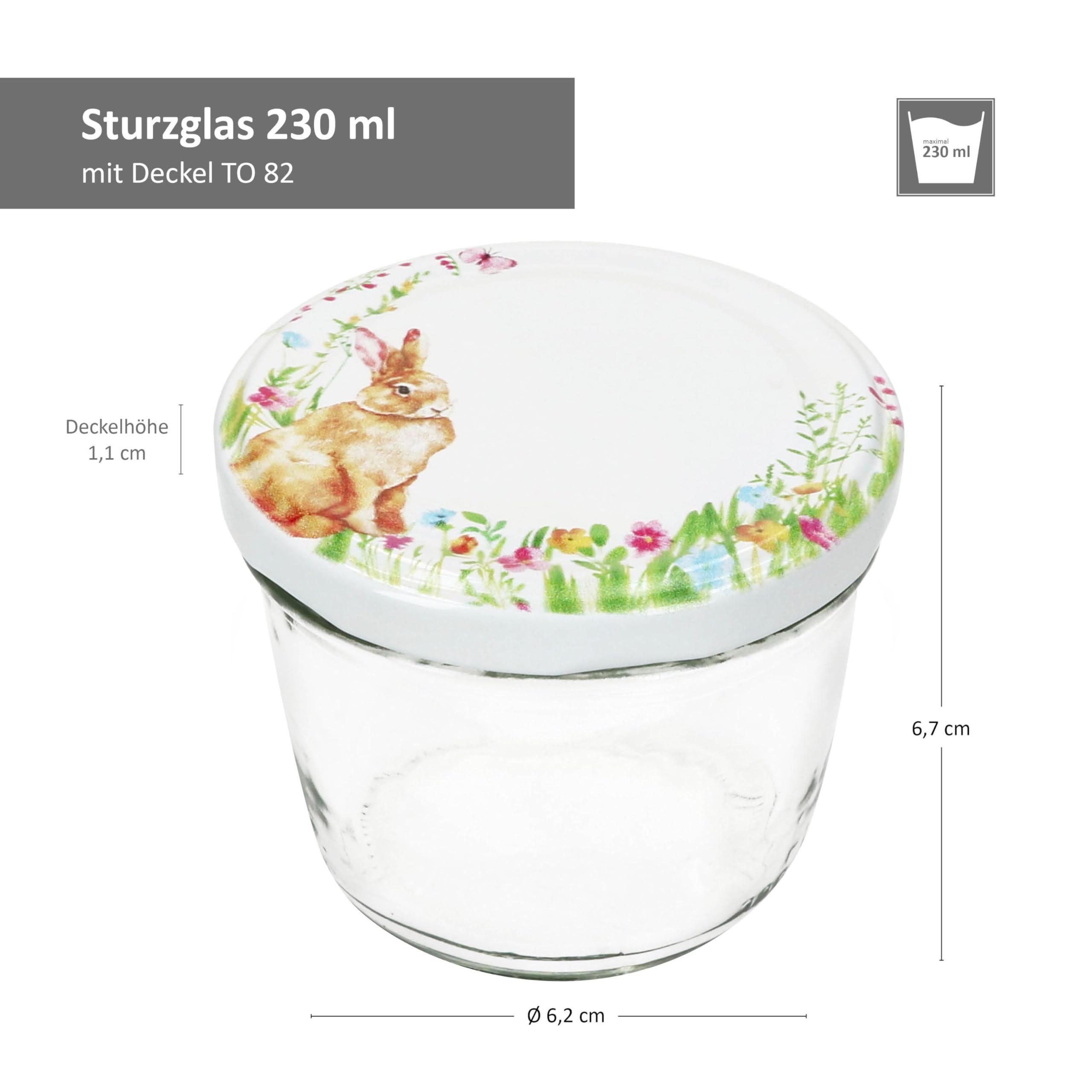 MamboCat 100er Set Sturzglas 230 ml mit Schraub-Deckel Osterfreude I Einmachgläser + to 82 Deckel mit Hasen & Blumen I Ostern I inkl. Diamant-Zucker-Rezeptheft I einkochen