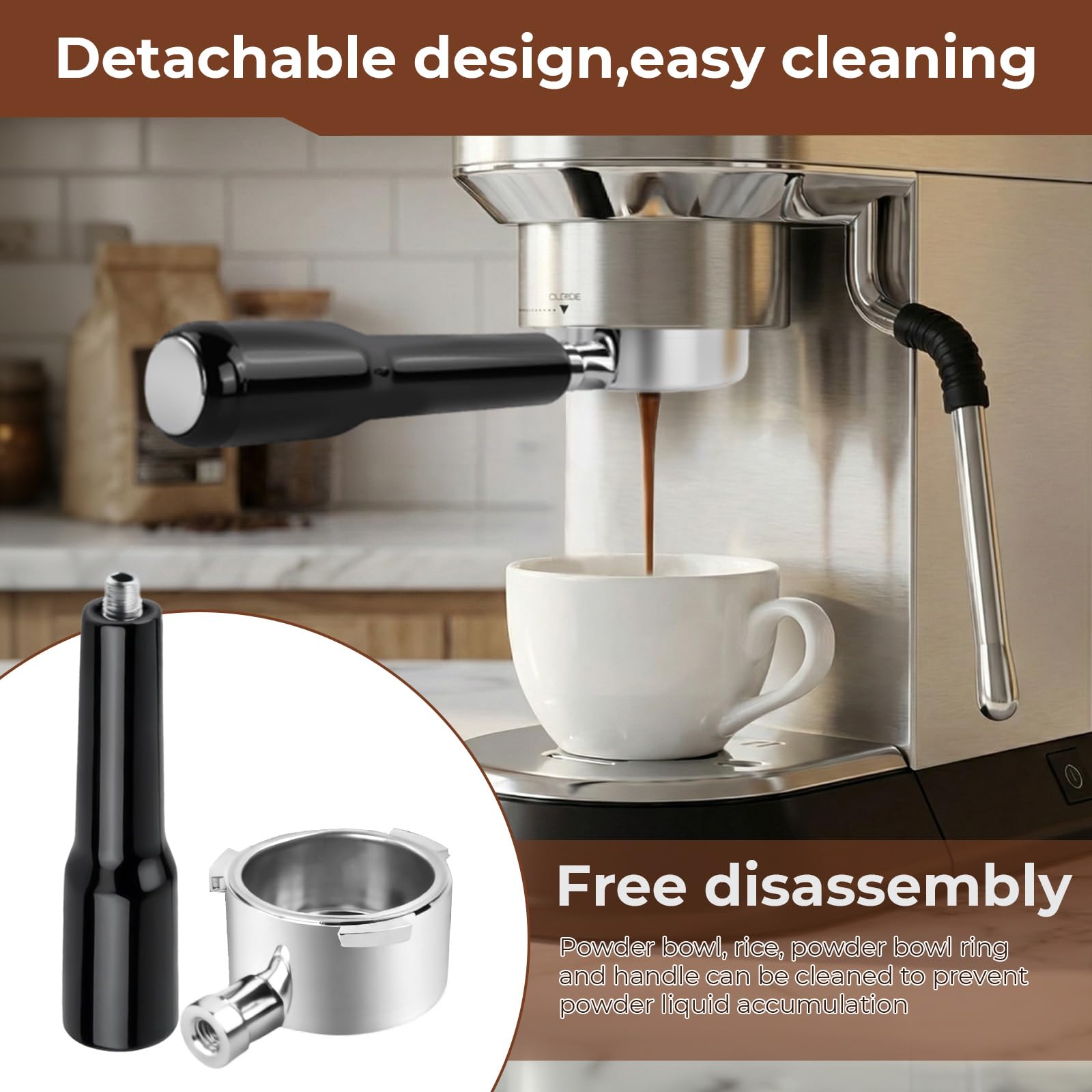 Portafiltro sin fondo de 51 mm con 3 Orejas Compatible con DeLonghi Dedica EC680/EC685/EC885, Portafiltro de Café con 2 Cesta de Filtro de Acero Inoxidable (Negro)