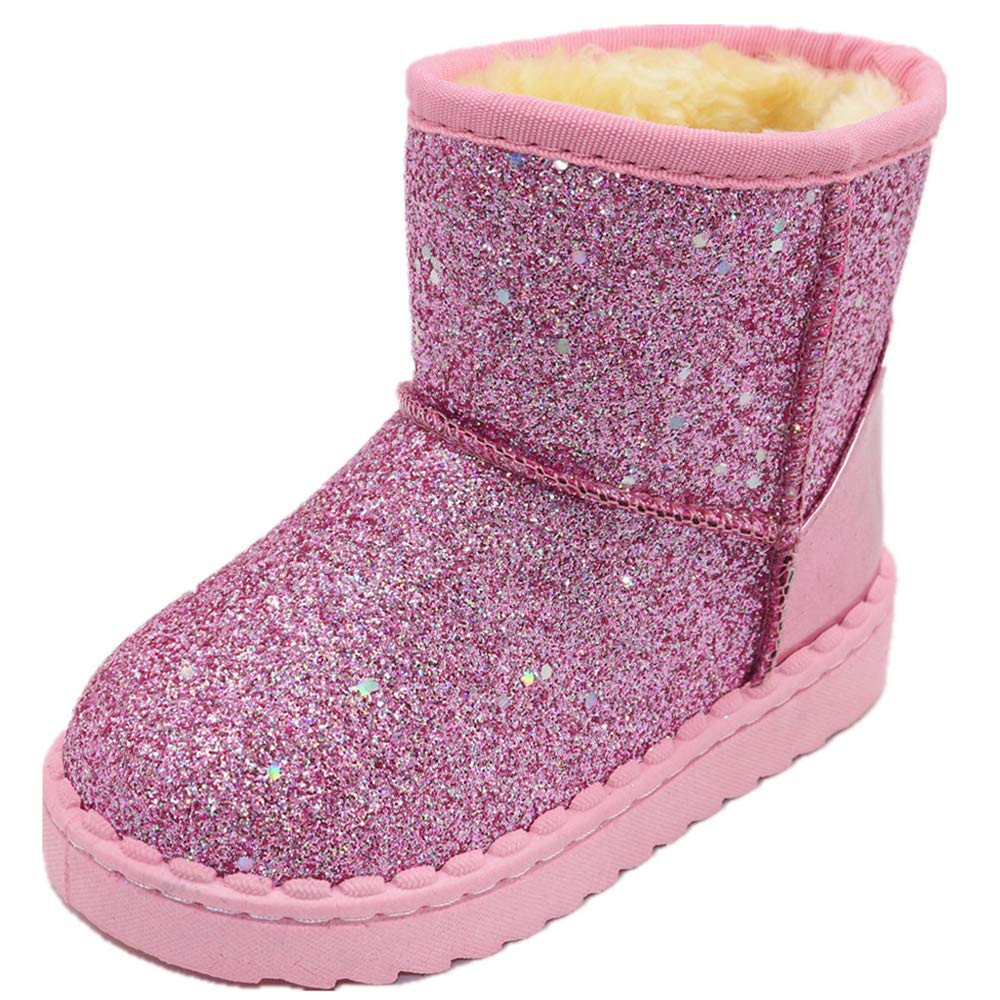 ElcssuyGirls Glitter Snow Boots Toddler/Little Girls Warm Winter Sequin Comfy Cute Durable Outdoor Sparkle Princess Ankle Boots