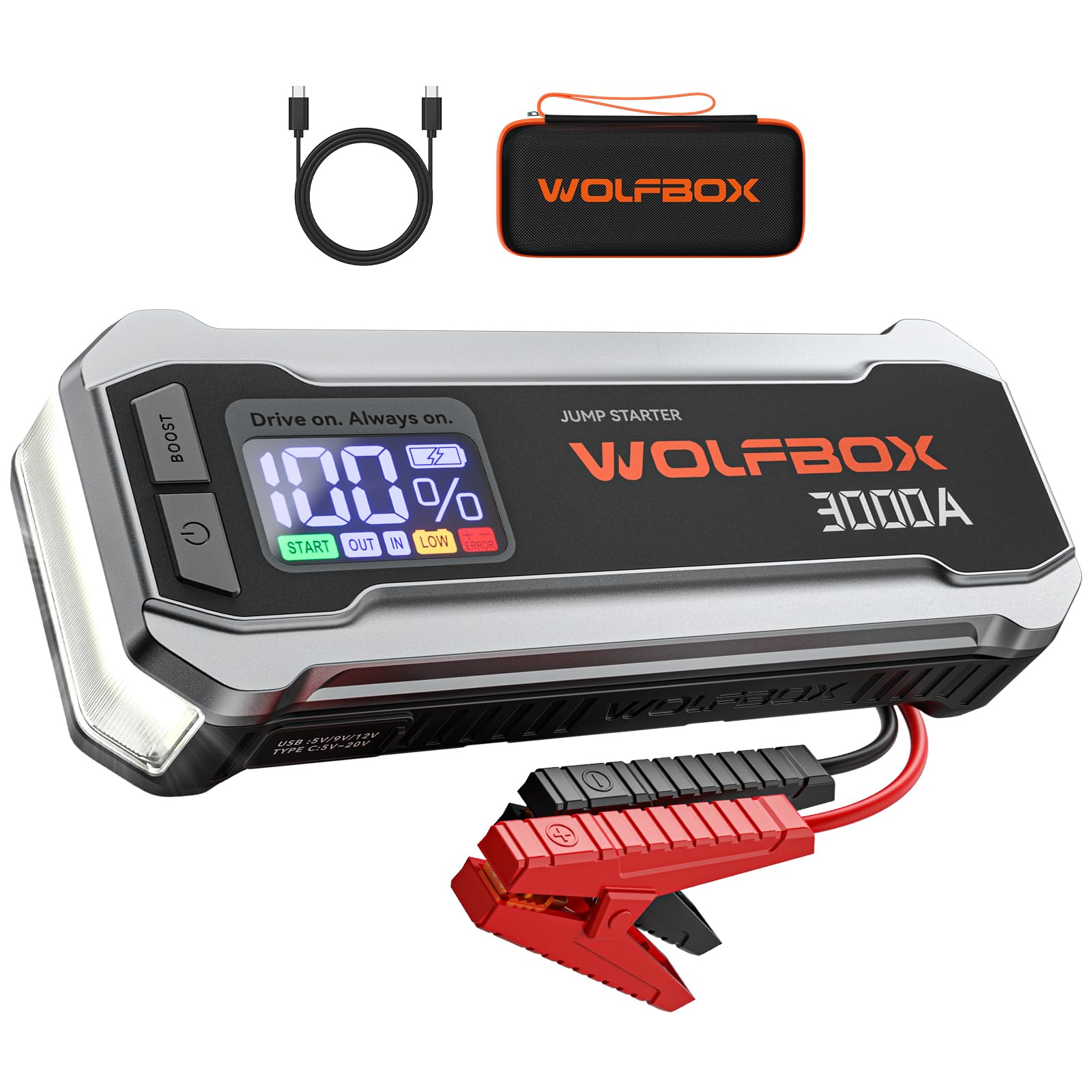 Arrancador De Batería De Coche De 12 V 5000 A, Caja De Arranque Portatil De 16000 Mah Paquete De Bateria De Arranque Para Motores De Gasolina De