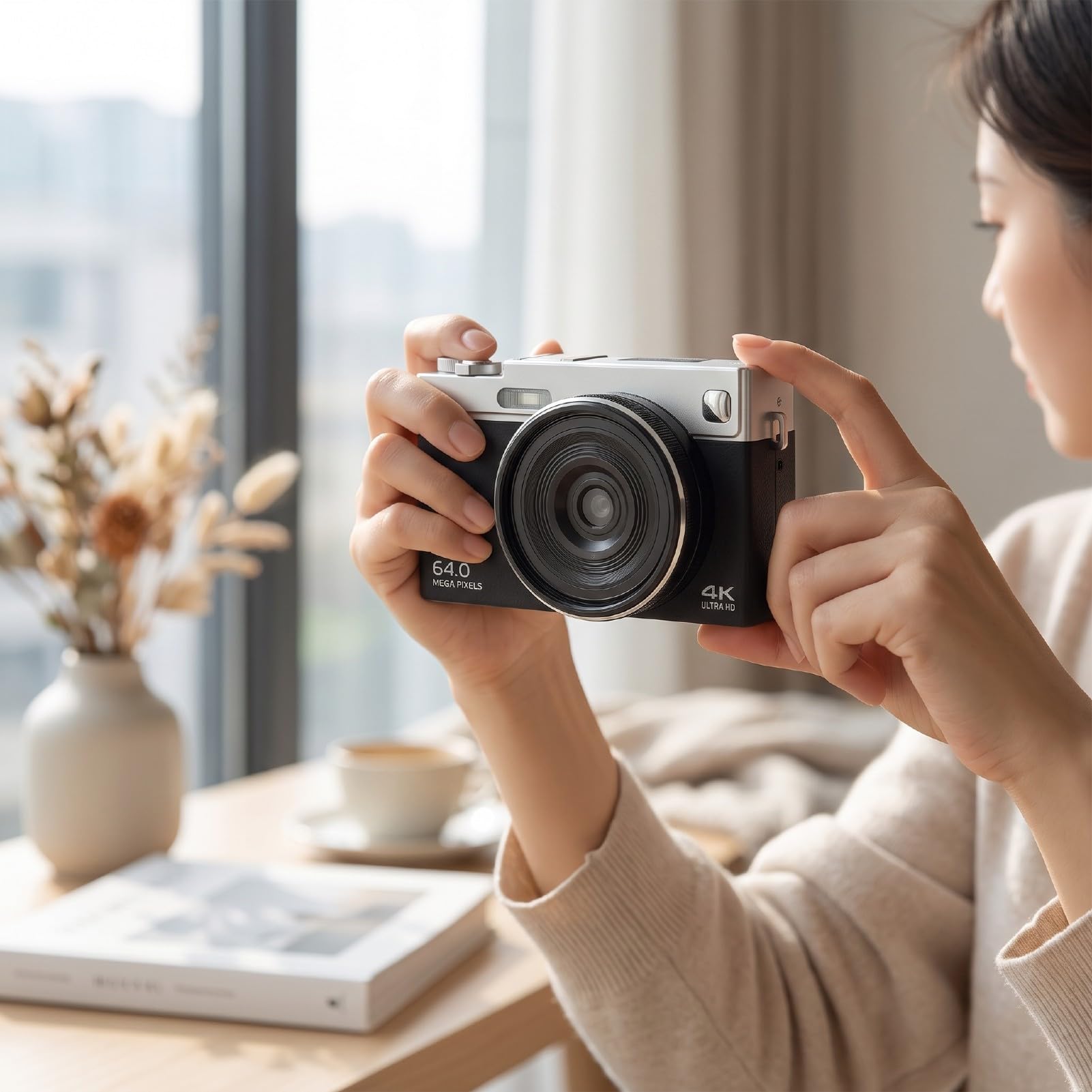 Alomejor Cámara Digital 4K para Fotografía, Pantalla Abatible de 2,8