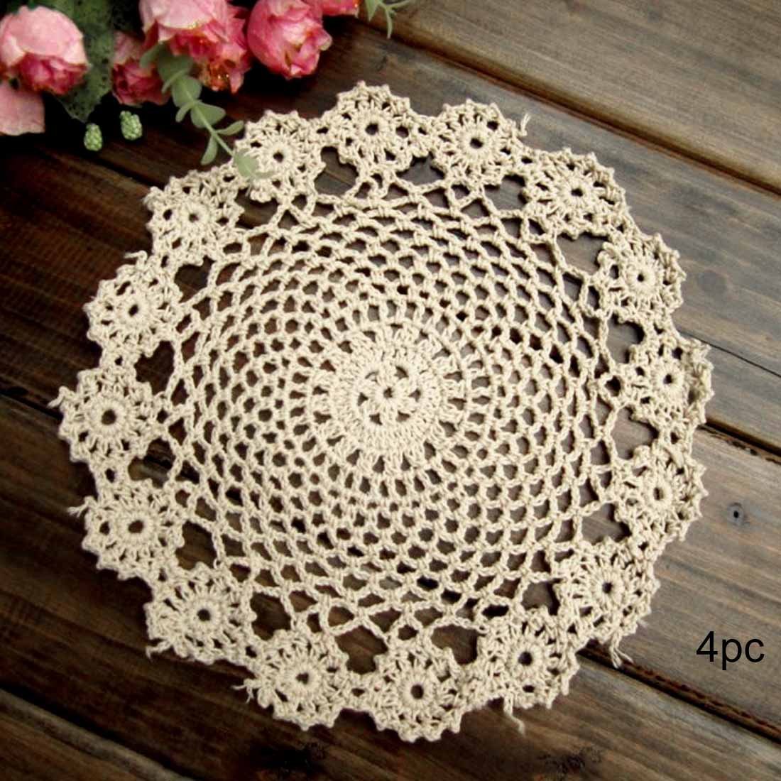 Kilofly Beige Crochet Cotton Lace Table Placemats Doilies Pack, 4Pc, Garland, 7 Inch