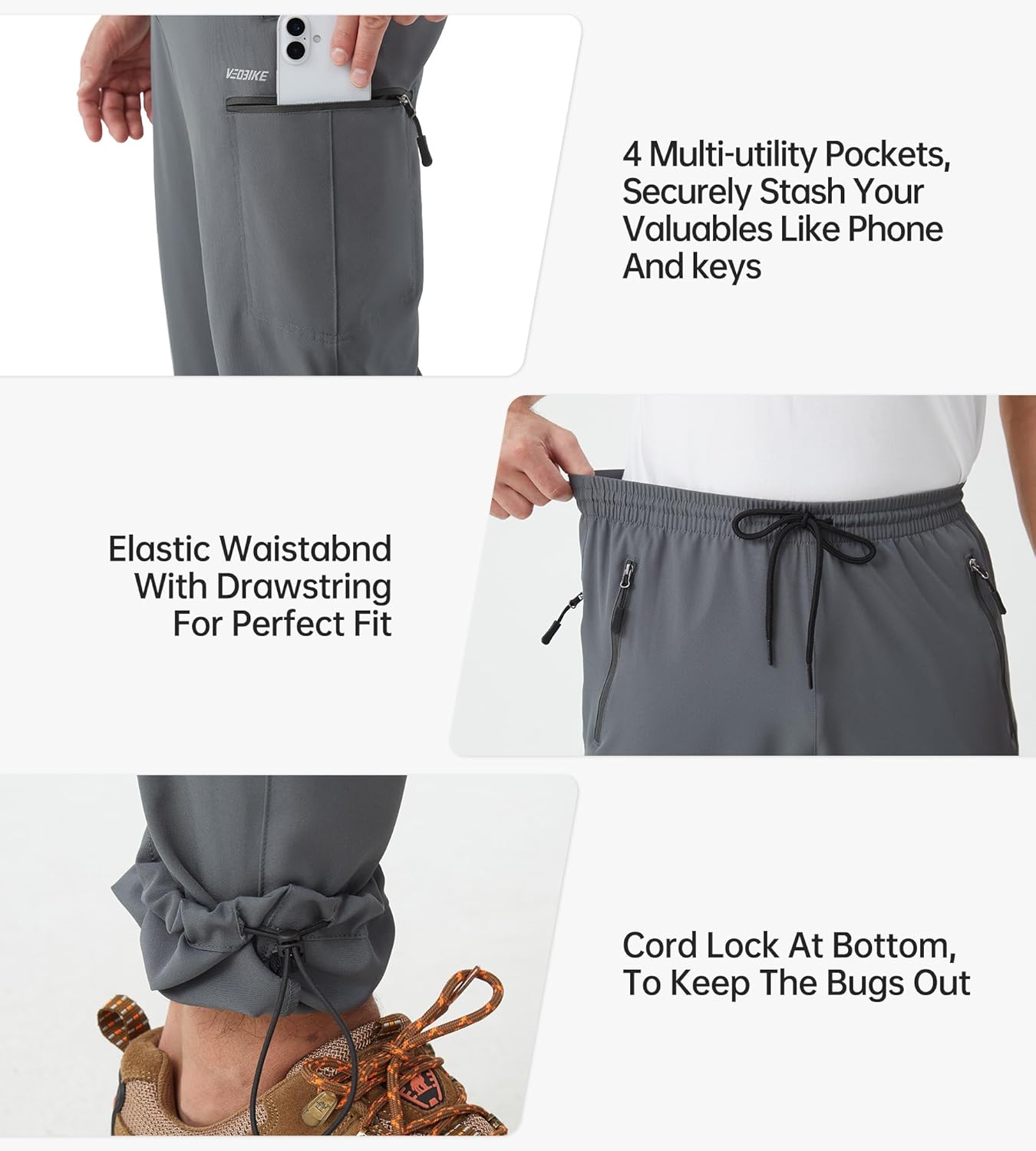 Mens Stretch Hiking Pants Cargo Quick Dry Lightweight Water Resistant Outdoor Fishing Pants Adjustable Bottom Pockets - Image 4
