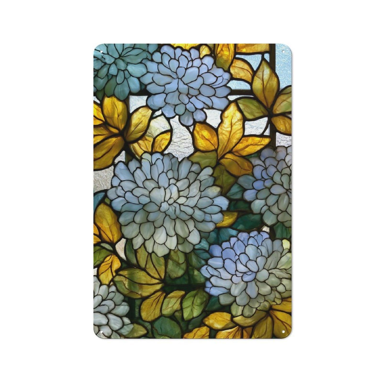 Jubonexis Floral Pattern White Pale Blue Chrysanthemum Flower Tin Metal Signs Wall Art Decorations for Bar Pub Club Cafe Room Farmhouse White 30x20cm