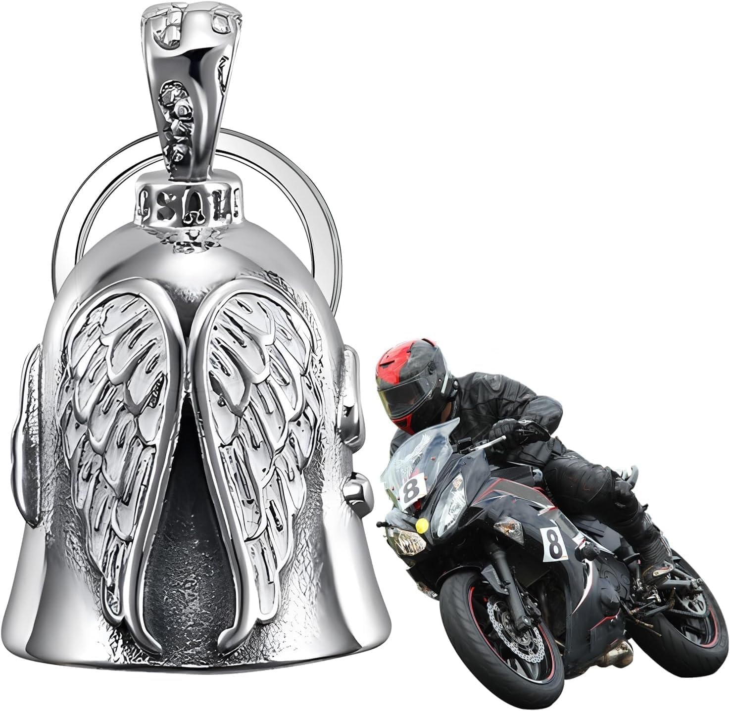 XNZMYN Llavero Moto Campana Guardiana | Personalizado | Anillo Colgante | Motocicletas, Vehículos Eléctricos, Bicicletas, Coches | Amuleto de Protección y Buena Suerte (Plata)