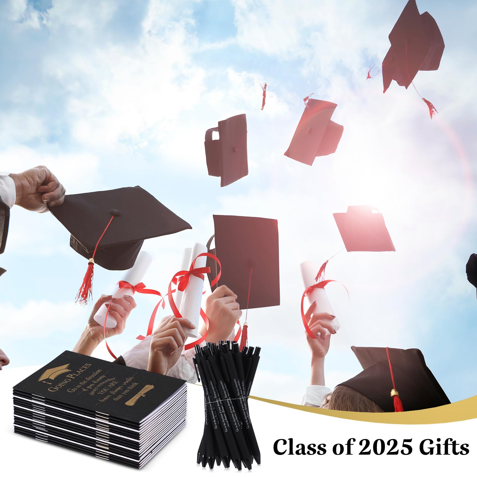 Kosiz 120 piezas de regalos de graduación, mini diario motivacional, bolígrafo de bambú inspirador, cuaderno de papel kraft retráctil de madera a granel para regalos universitarios de clase de 2025
