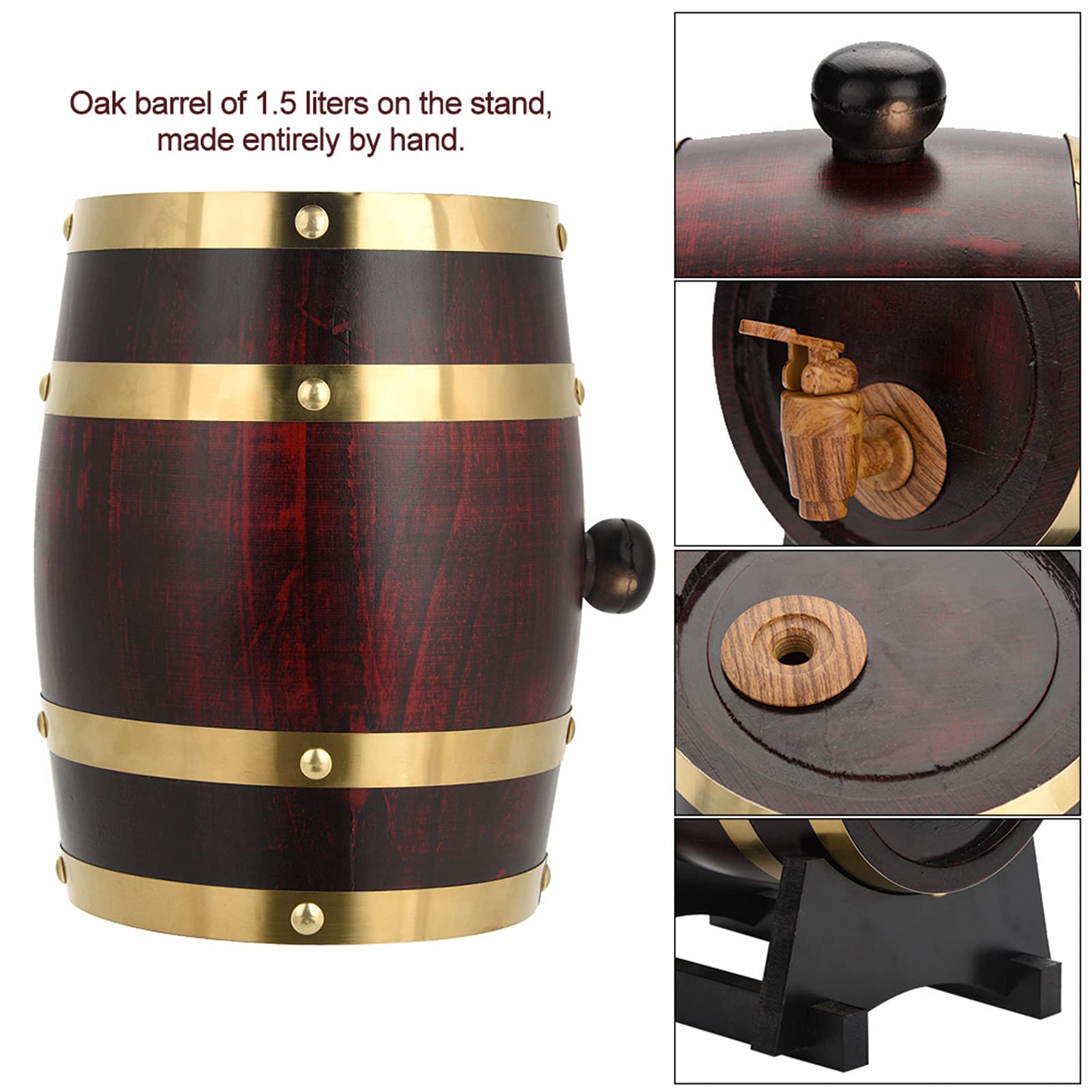 Barile in Legno di Quercia Vintage per Vino e Spiriti, 1,5 L, Fornitura per la Casa